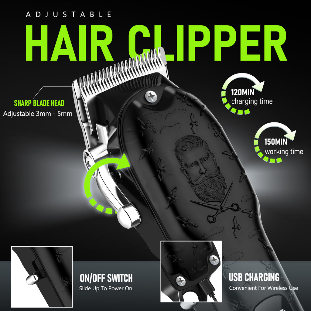 LQT Opulent All-Black Stylist-Embossed Dual-Digital Clipper Grooming Kit