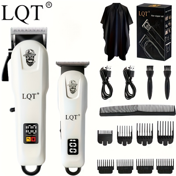 LQT Opulent Clean-White Gentleman-Emblem Dual-Digital Clipper Grooming Kit
