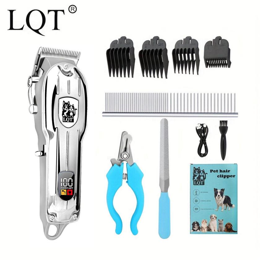 LQT Opulent Silver Pet-Emblem Pet Grooming Clipper Kit
