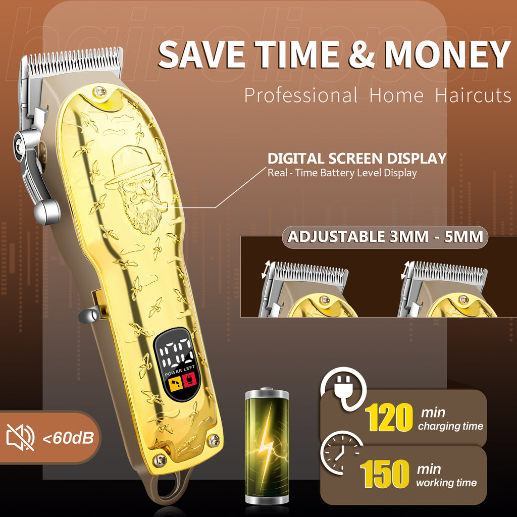 LQT Opulent Vintage-Gold Gentleman-Embossed Full-Tool 6in1 Grooming Kit