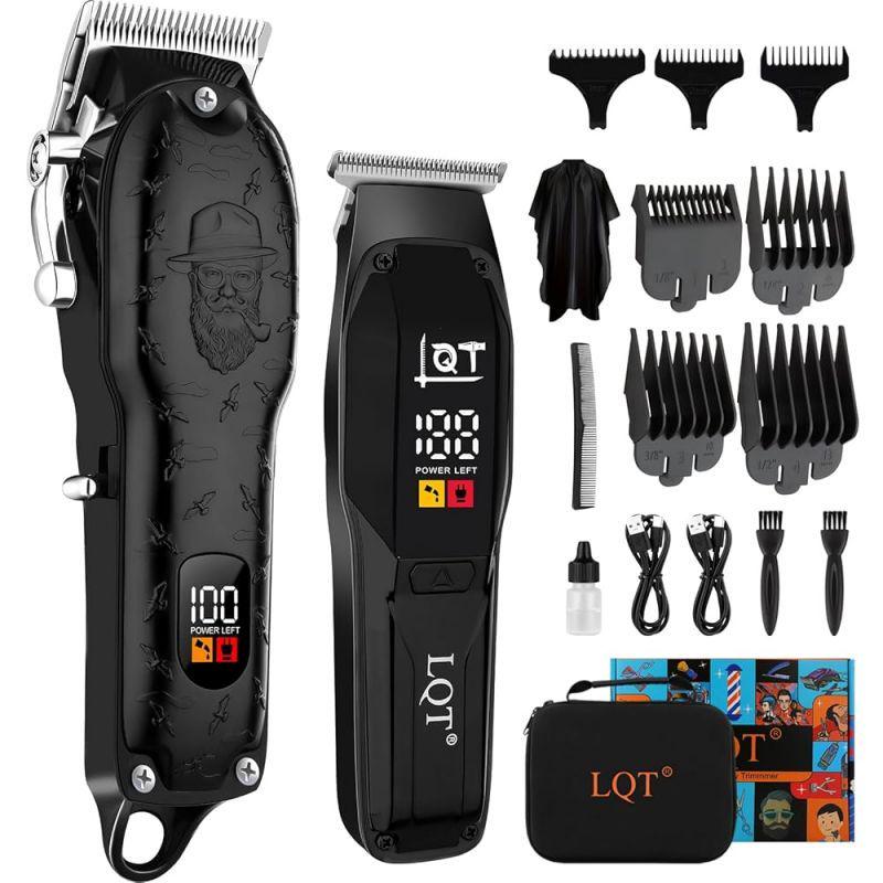 LQT Opulent All-Black Gentleman-Embossed Dual-Digital Clipper Grooming Kit