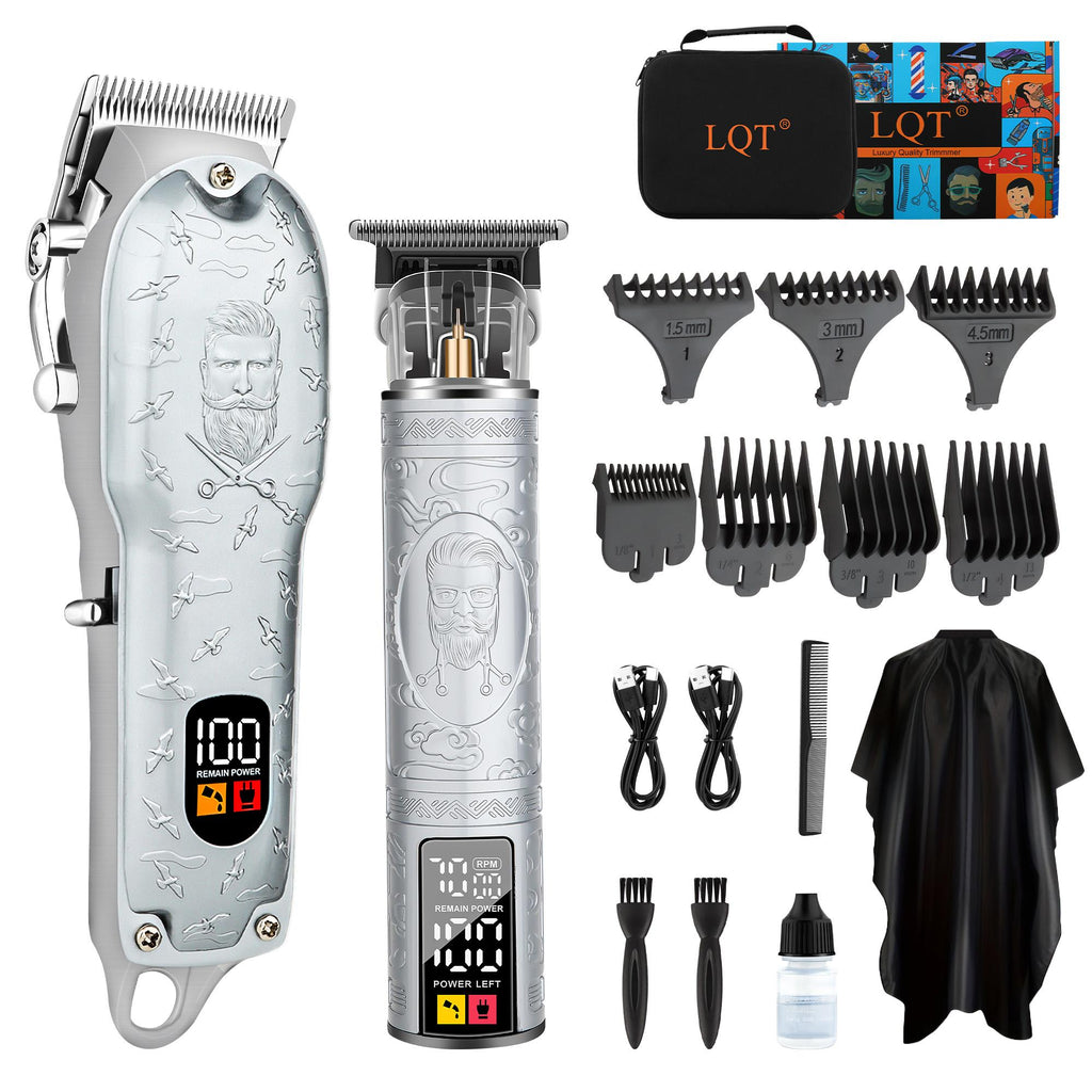 LQT Opulent Silver Stylist-Pattern Dual-Unit Professional Grooming Set