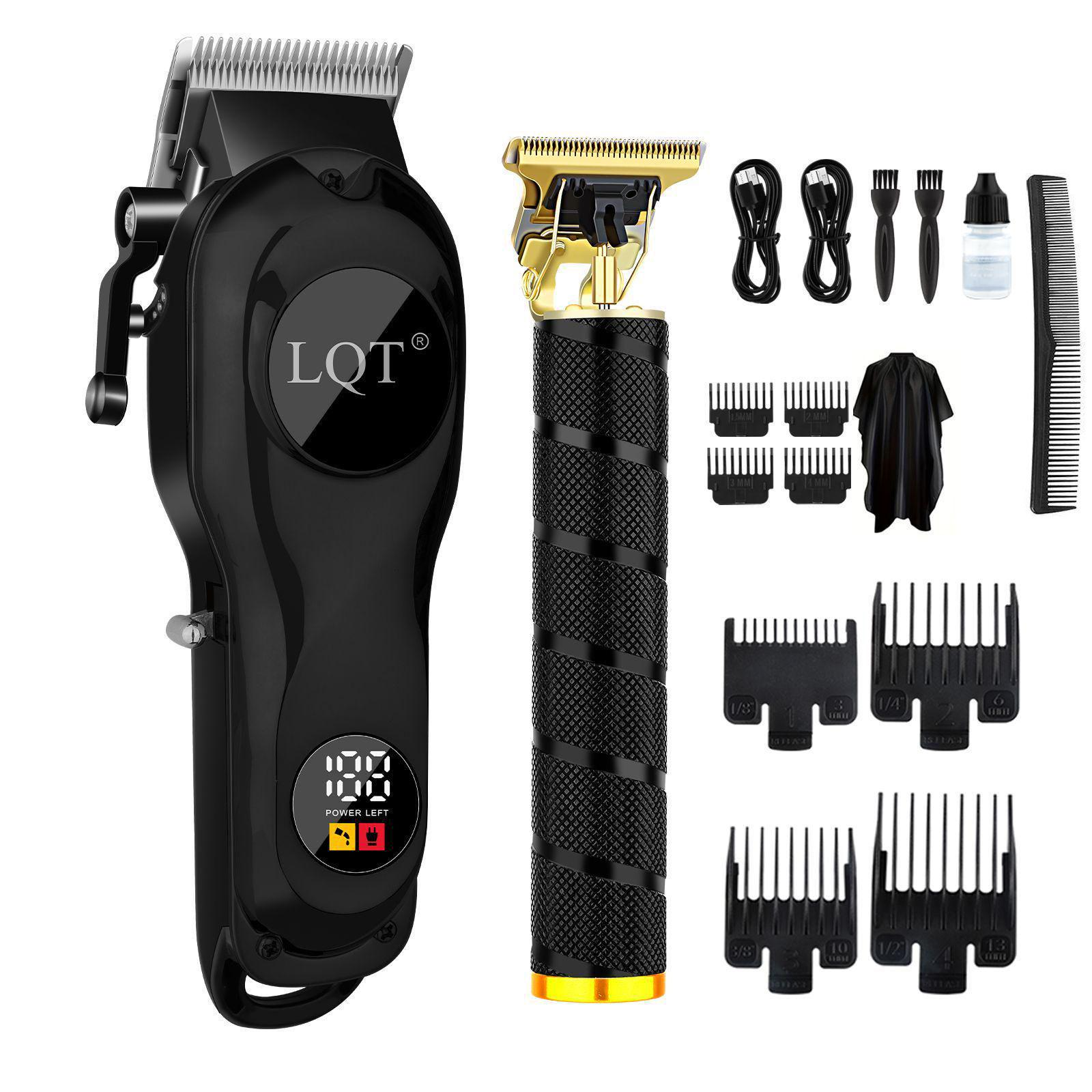 LQT Opulent Black-Textured Gold-Edge Dual-Unit Professional Grooming Set