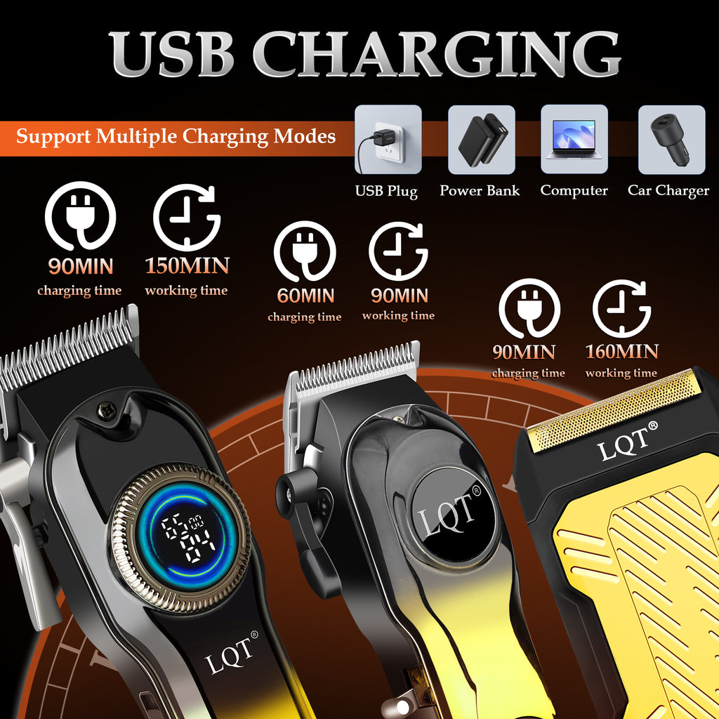 LQT Opulent Black-Gold Gradient Dual-Digital Clipper Grooming Kit