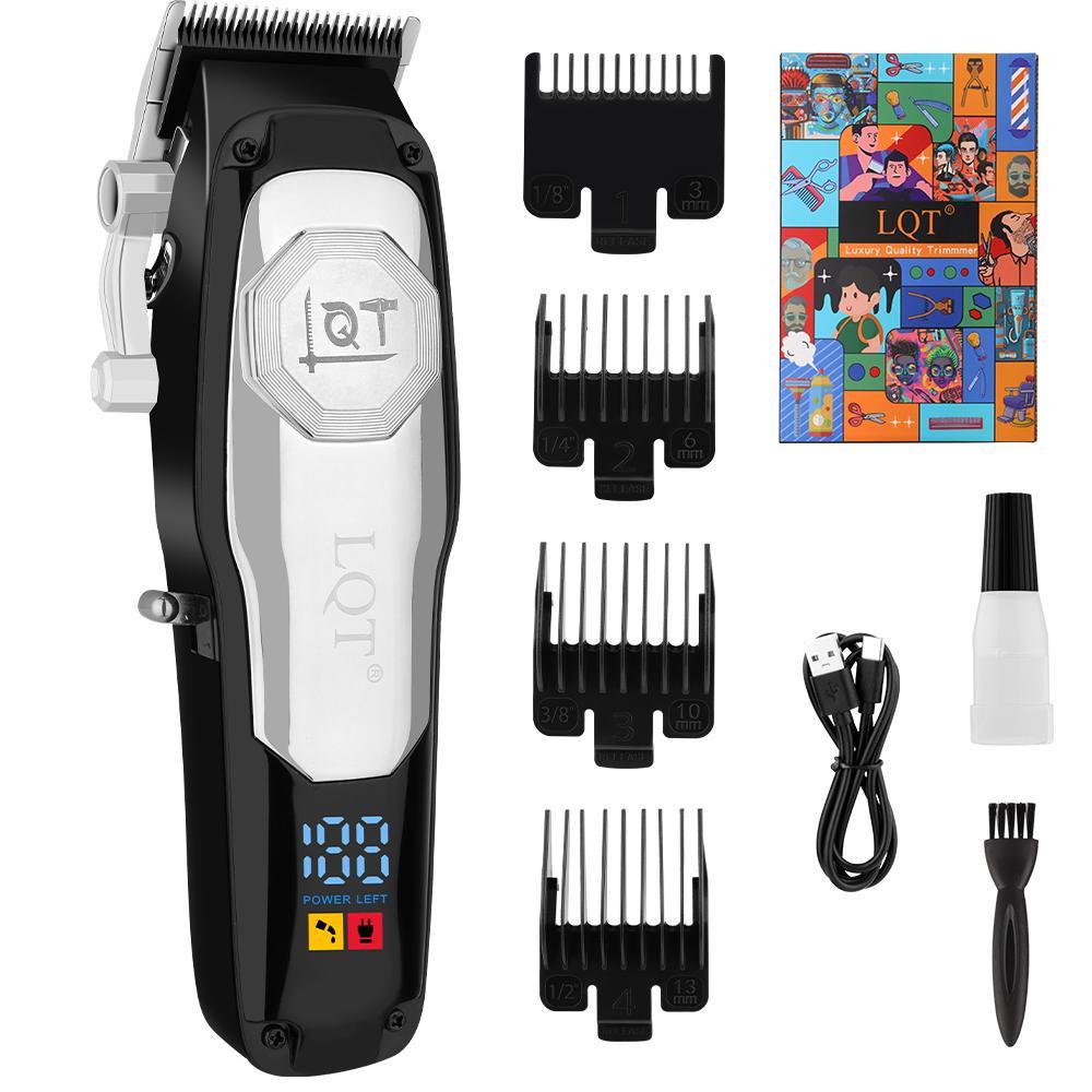LQT Opulent Black-White Contrast Brand-Emblem Digital Clipper Grooming Kit