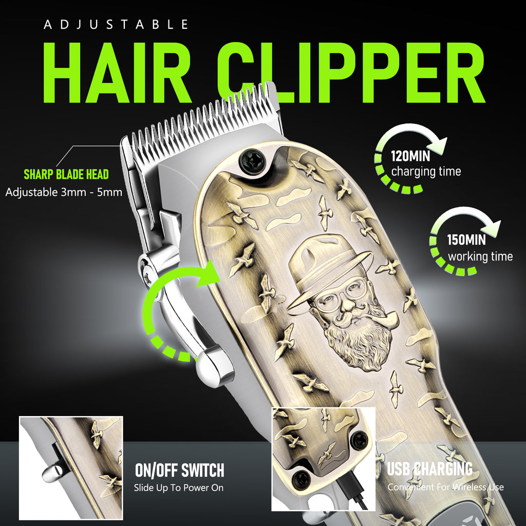 LQT Opulent Vintage-Bronze Gentleman-Embossed Full-Tool 6in1 Grooming Kit