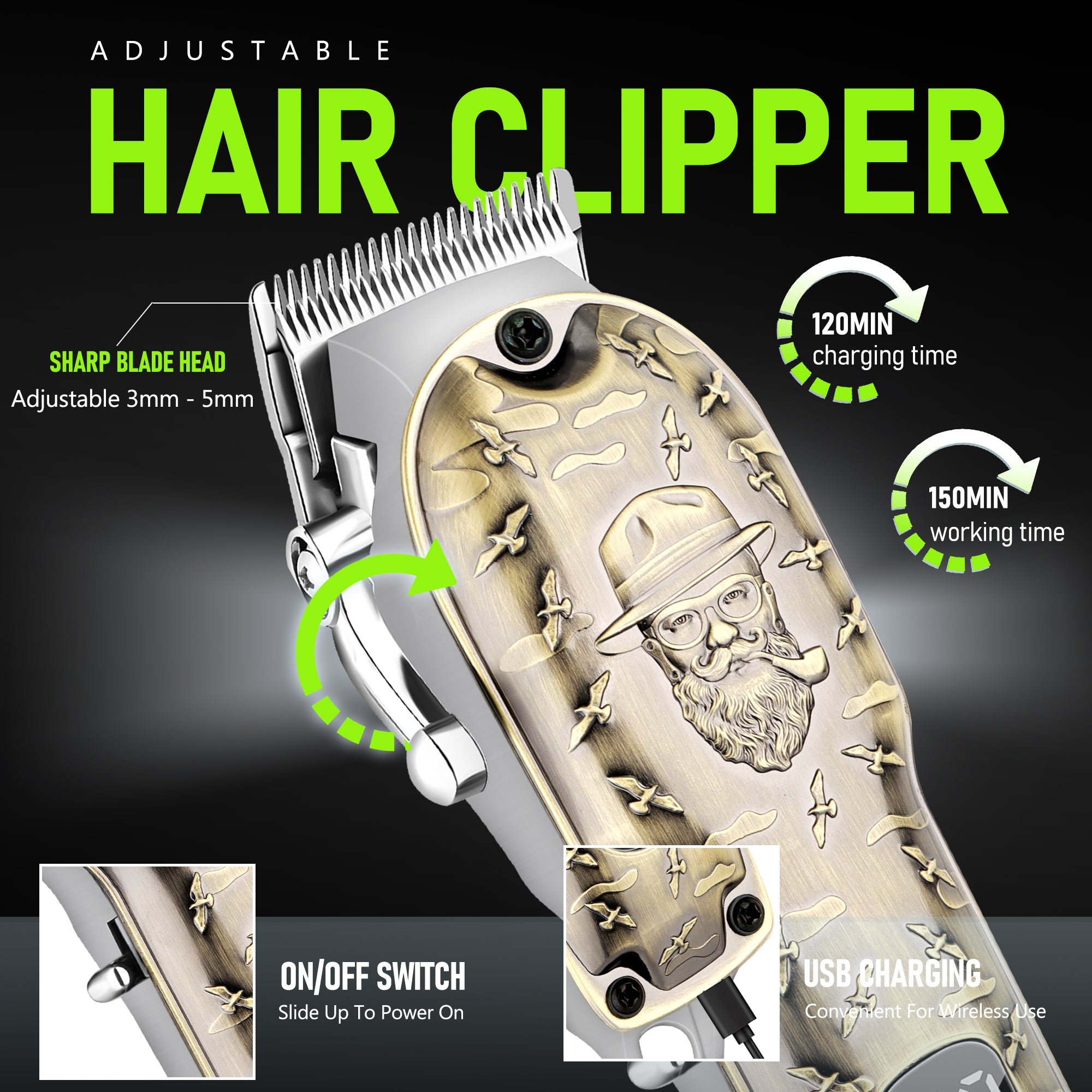 LQT Opulent Vintage-Bronze Gentleman-Embossed Full-Tool 6in1 Grooming Kit