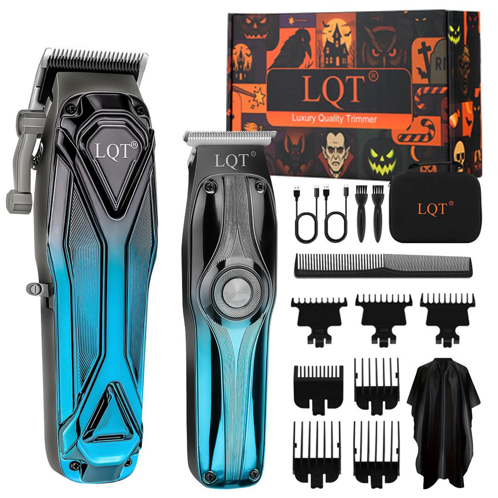 LQT Opulent Blue-Black Gradient Geometric-Texture Dual-Clipper Grooming Kit