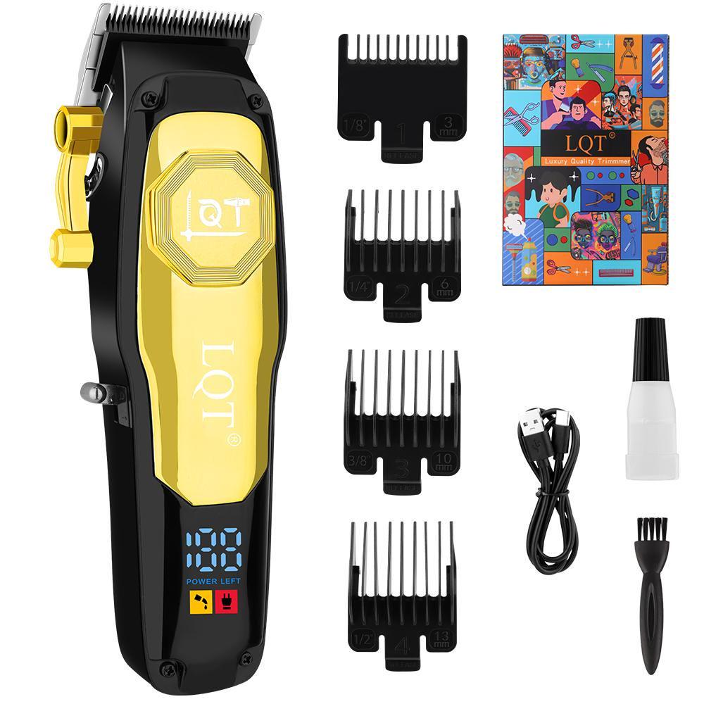 LQT Opulent Black-Gold Contrast Brand-Emblem Digital Clipper Grooming Kit