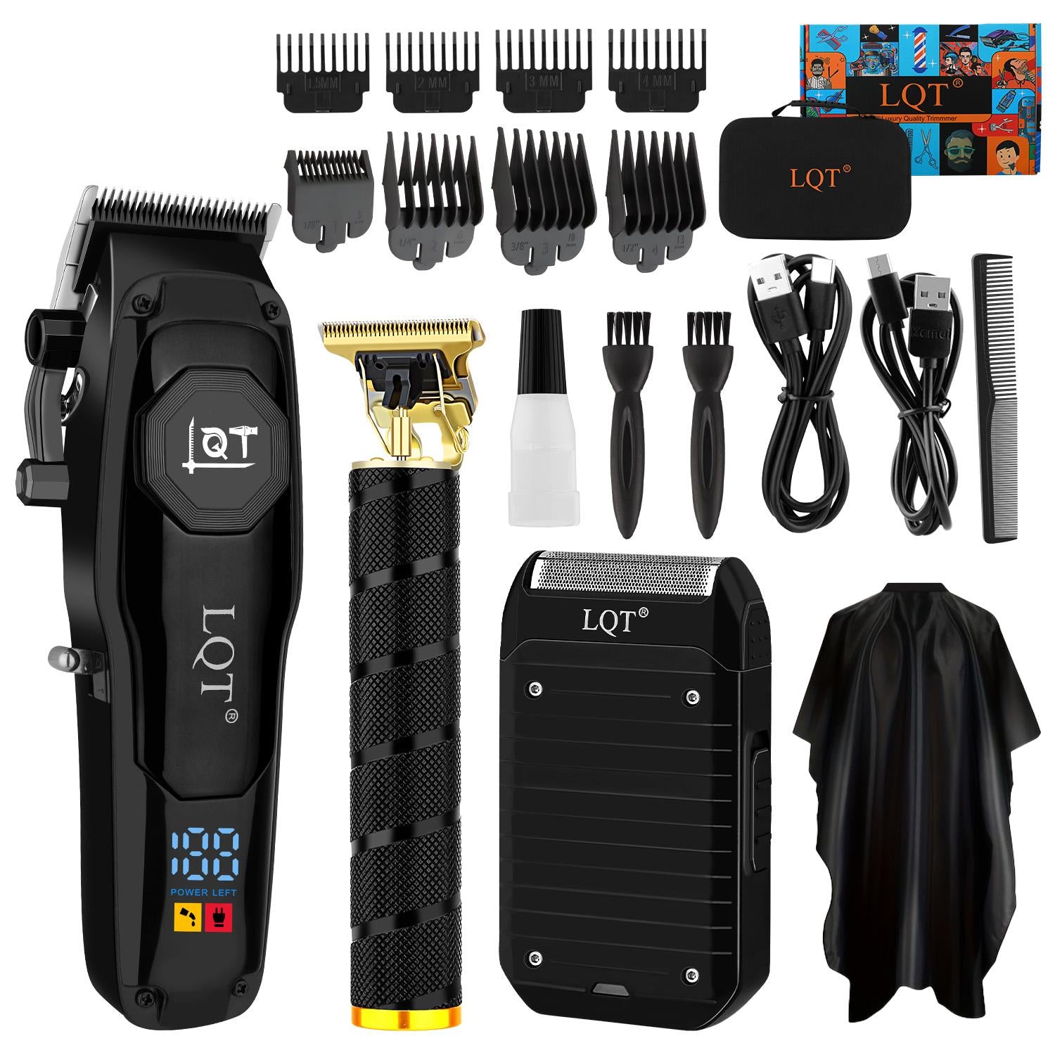 LQT Opulent Black Emblem Textured Professional Grooming Kit