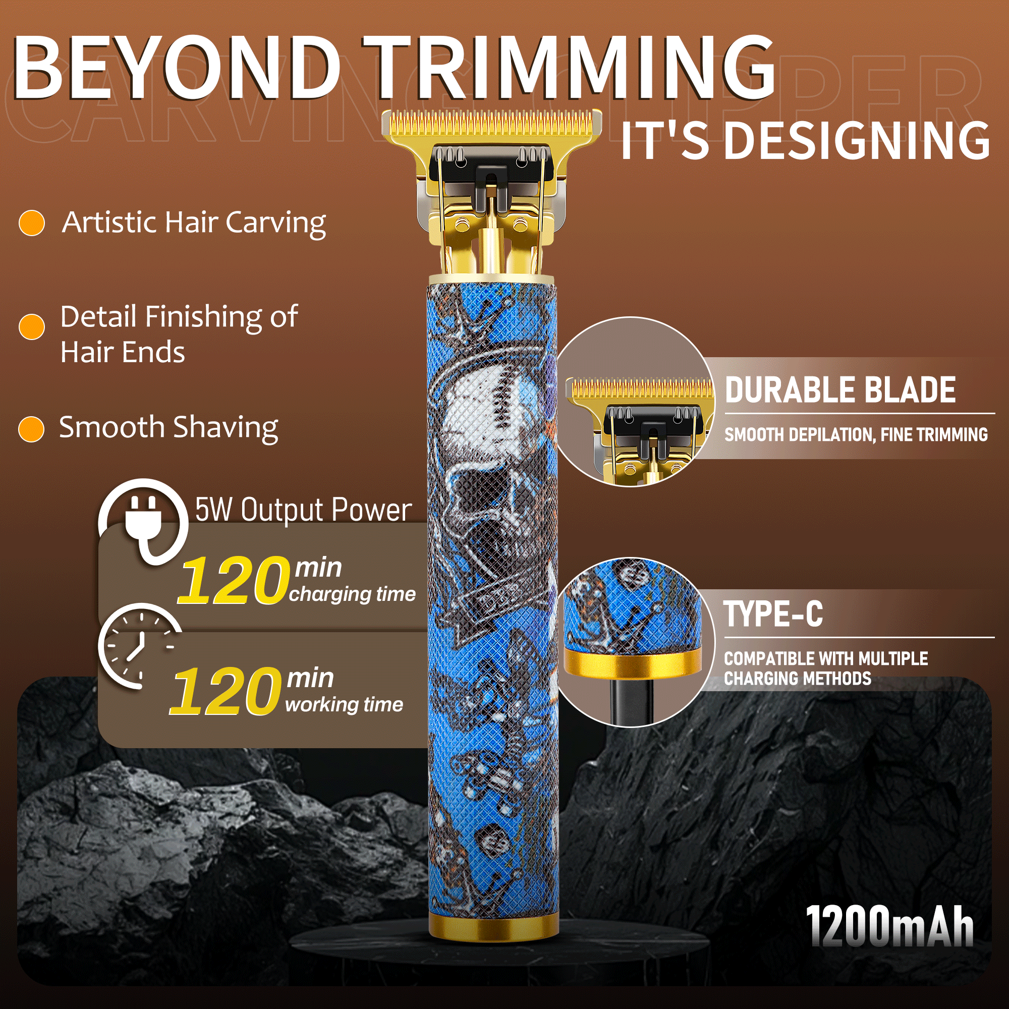 LQT Opulent Black-Blue Gradient Printed Digital Barber Grooming Kit