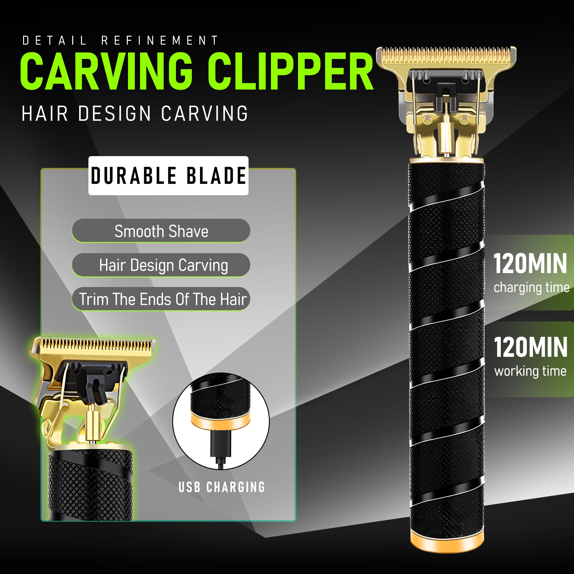 LQT Opulent Black-Textured Gold-Edge Dual-Unit Professional Grooming Set