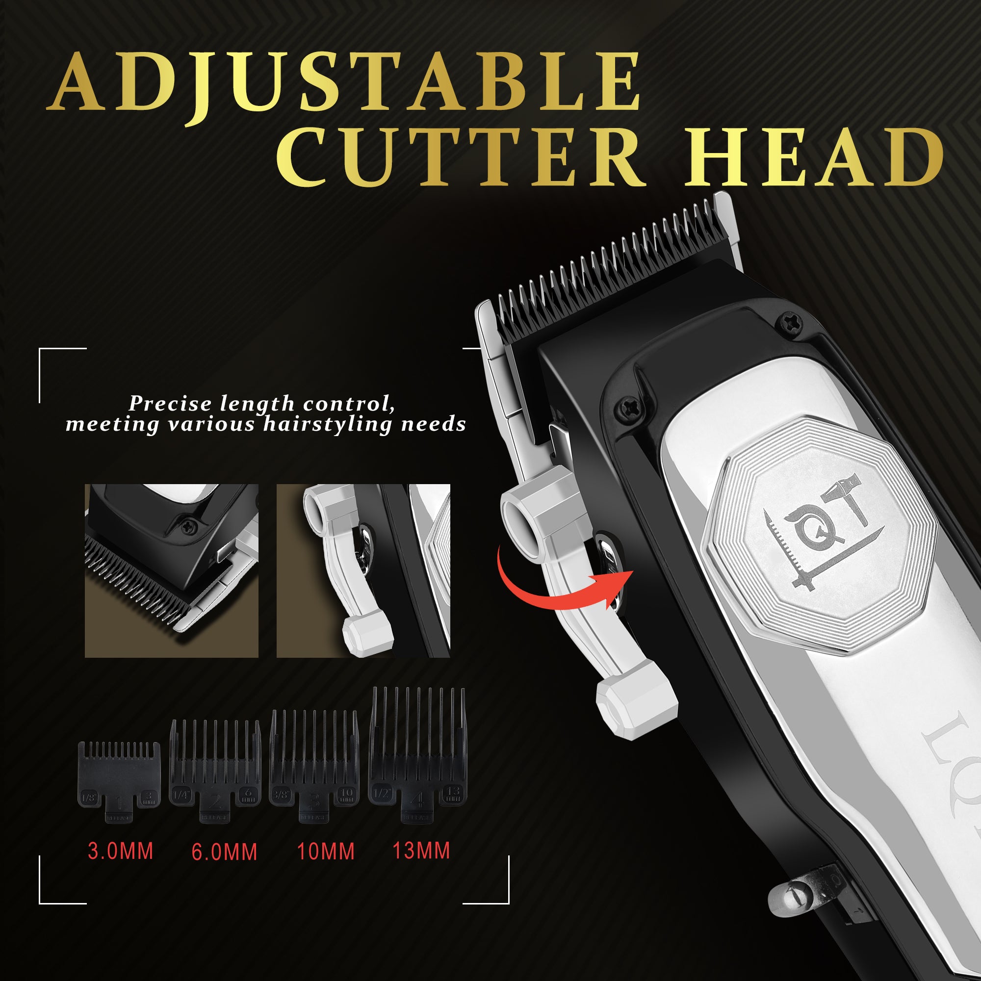 LQT Opulent Black-White Contrast Brand-Emblem Digital Clipper Grooming Kit