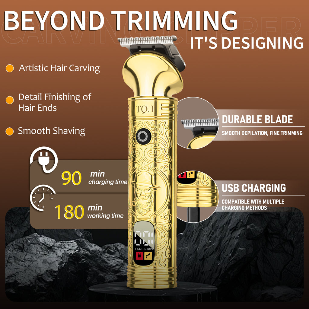 LQT Opulent Vintage-Gold Gentleman-Embossed Full-Tool 6in1 Grooming Kit