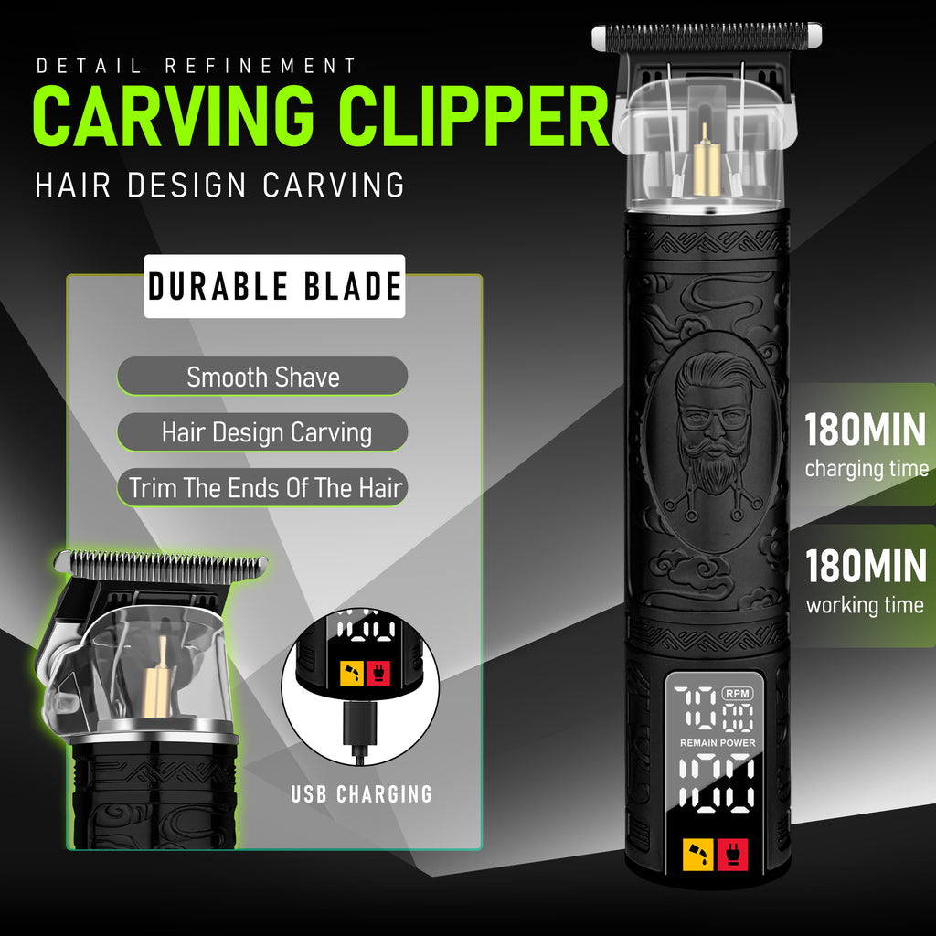 LQT Opulent All-Black Stylist-Embossed Dual-Digital Clipper Grooming Kit