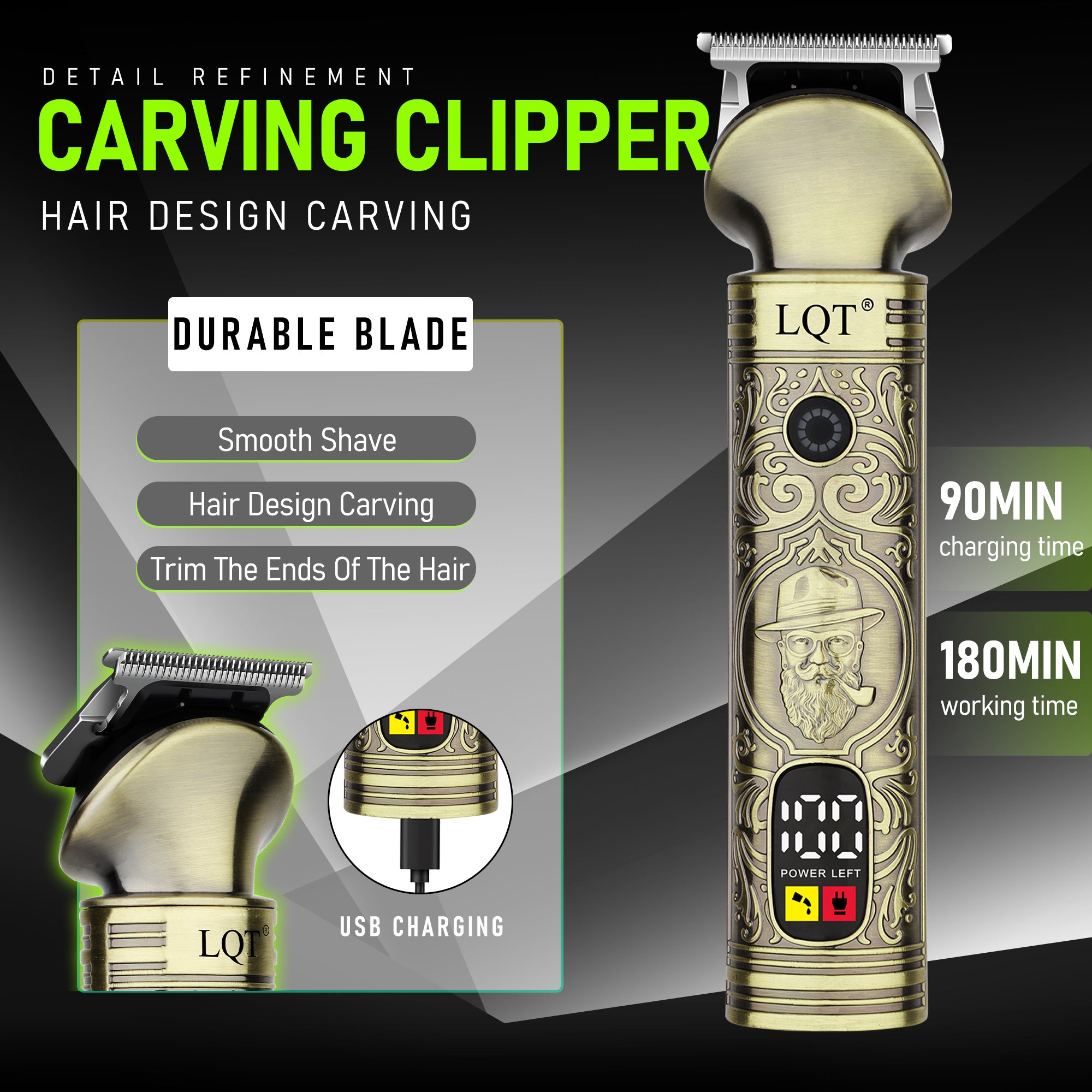 LQT Opulent Vintage-Bronze Gentleman-Embossed Full-Tool 6in1 Grooming Kit