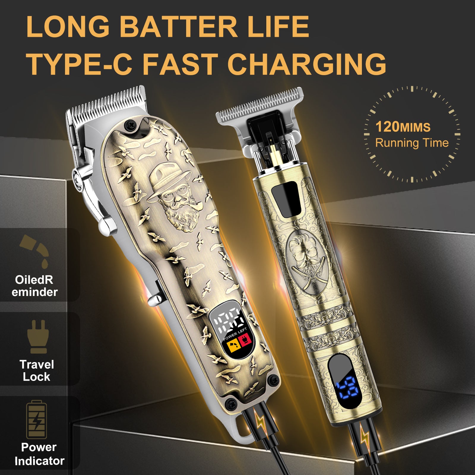 LQT Opulent Vintage-Bronze Gentleman-Embossed Dual-Digital Grooming Kit