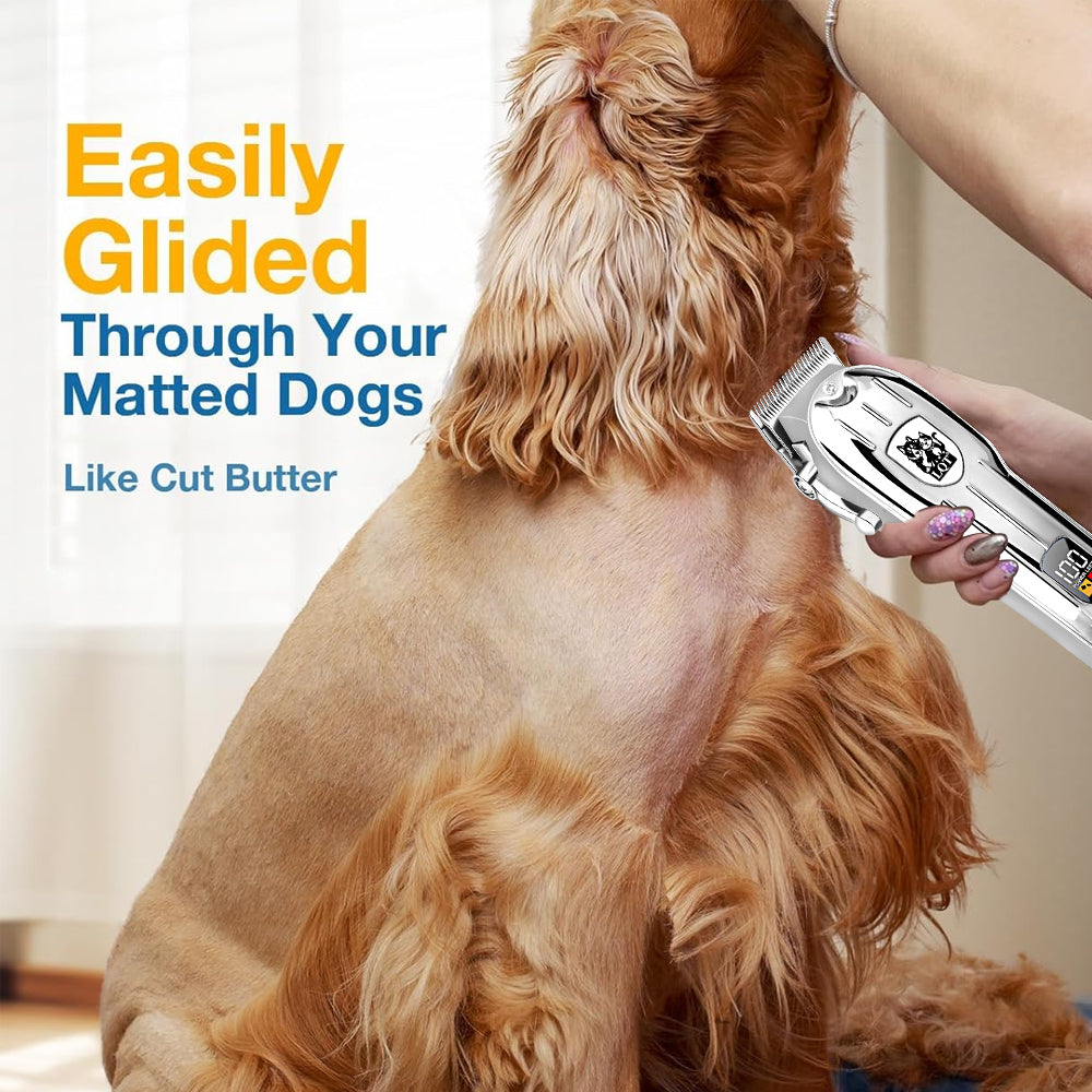 LQT Opulent Silver Pet-Emblem Pet Grooming Clipper Kit