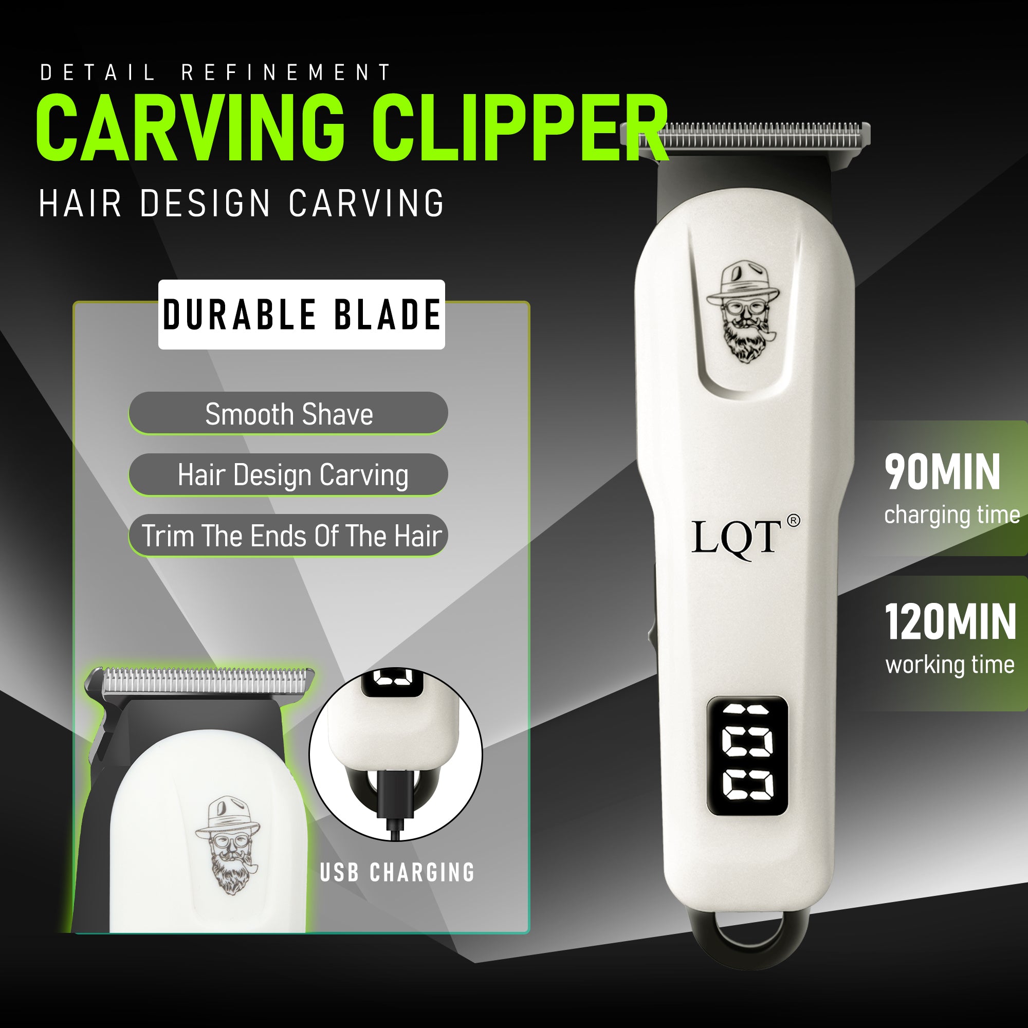 LQT Opulent Clean-White Gentleman-Emblem Dual-Digital Clipper Grooming Kit