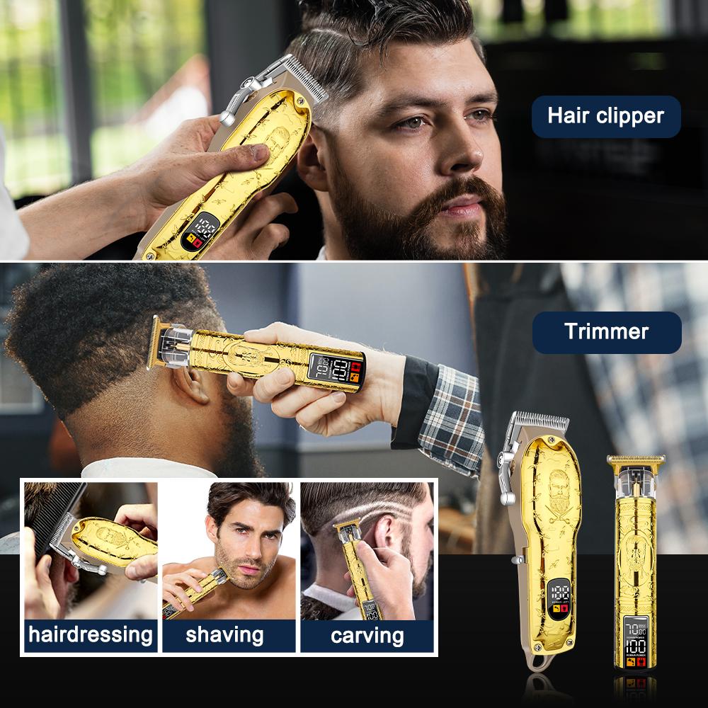 LQT Opulent Gilded Stylist-Embossed Dual-Digital Clipper Grooming Kit