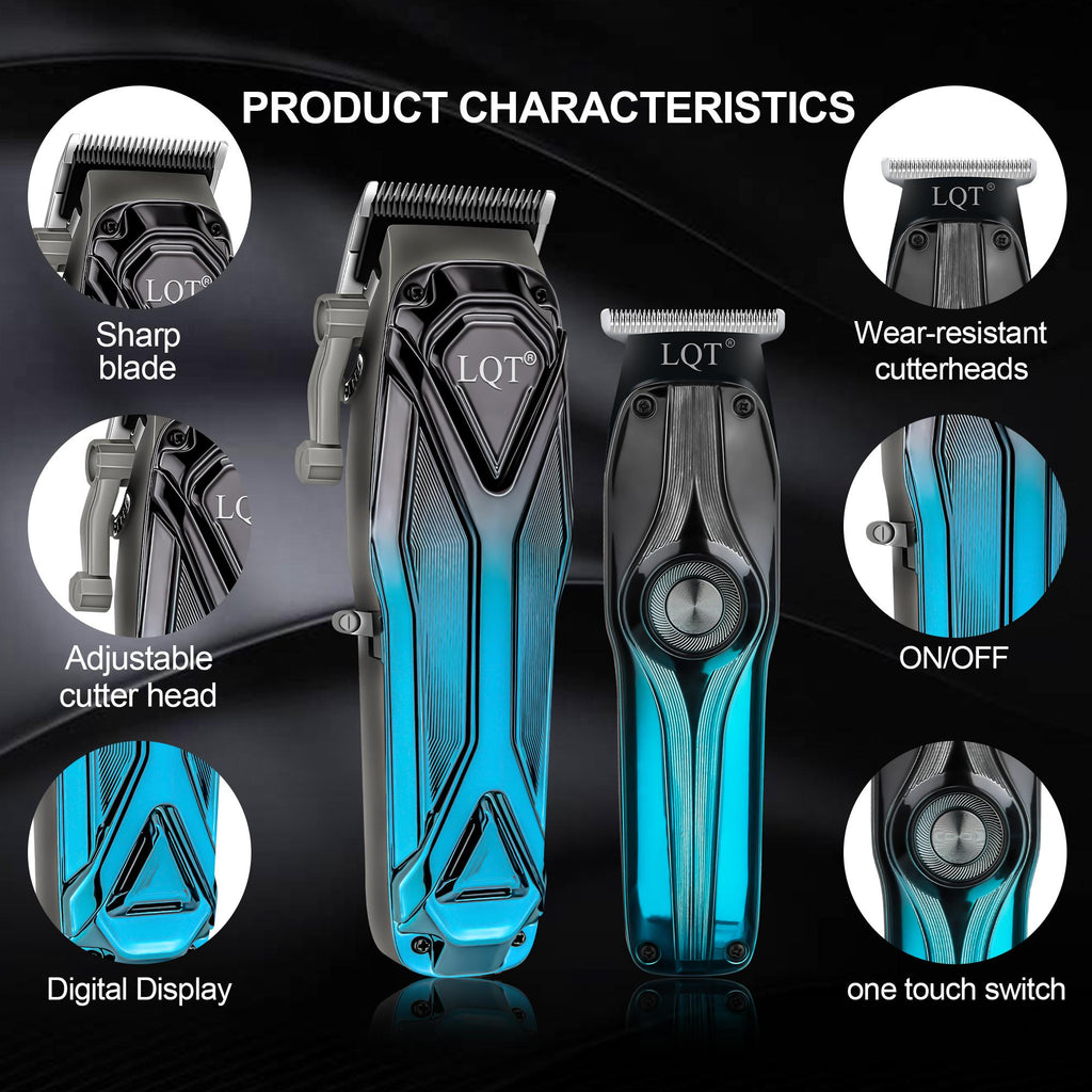LQT Opulent Blue-Black Gradient Geometric-Texture Dual-Clipper Grooming Kit