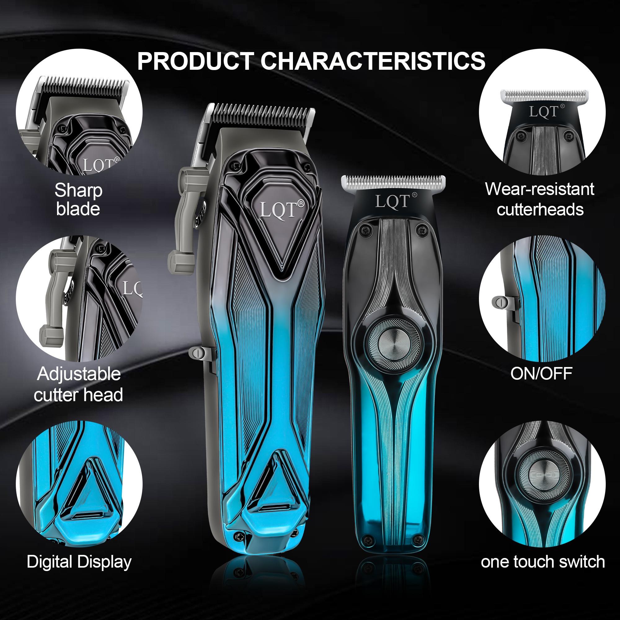LQT Opulent Blue-Black Gradient Geometric-Texture Dual-Clipper Grooming Kit