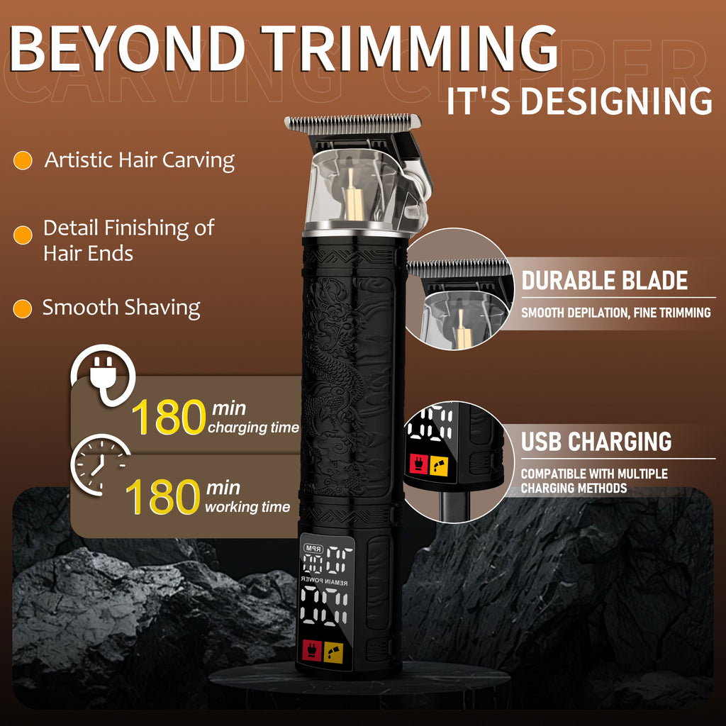 LQT Opulent Black-Blue Gradient Dragon-Texture Dual-Digital Clipper Grooming Kit