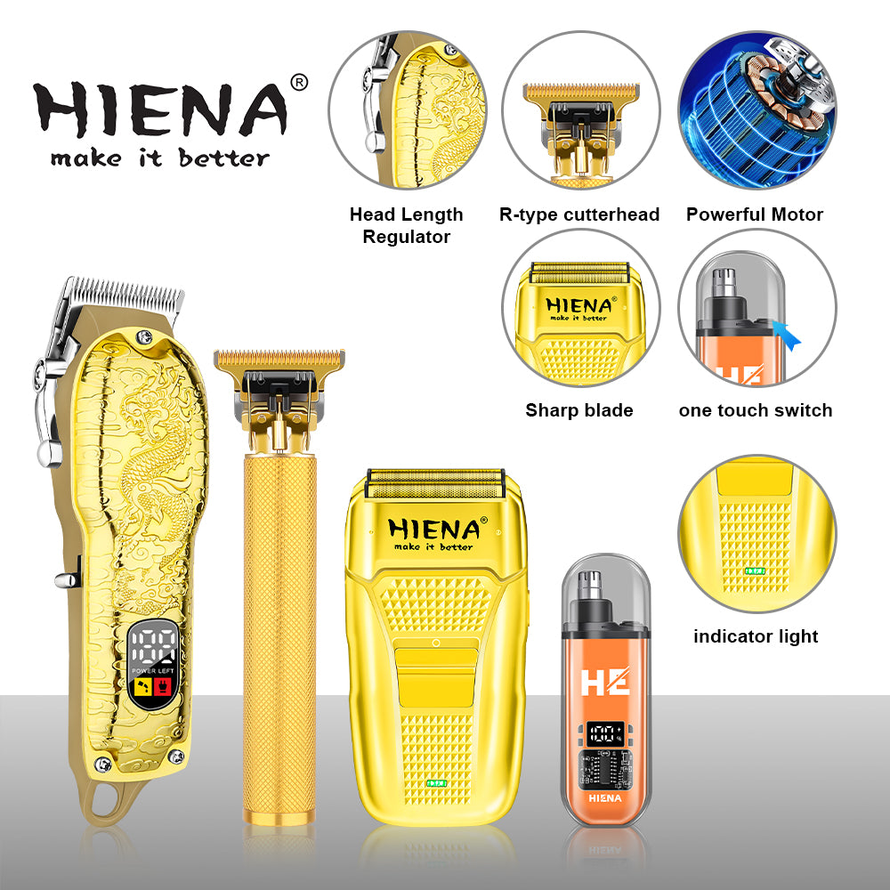 HIENA Opulent Gilded Dragon-Embossed Professional Hair Grooming Kit