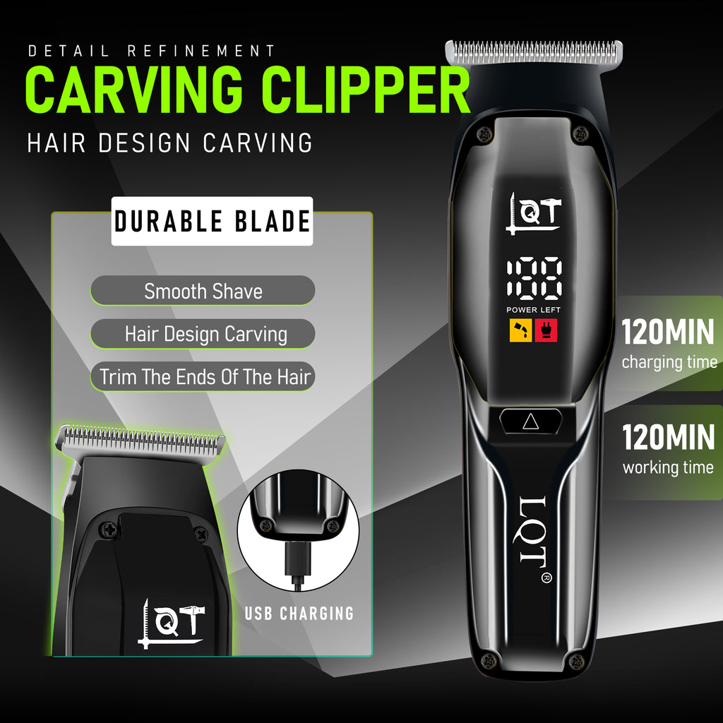 LQT Opulent All-Black Gentleman-Embossed Dual-Digital Clipper Grooming Kit