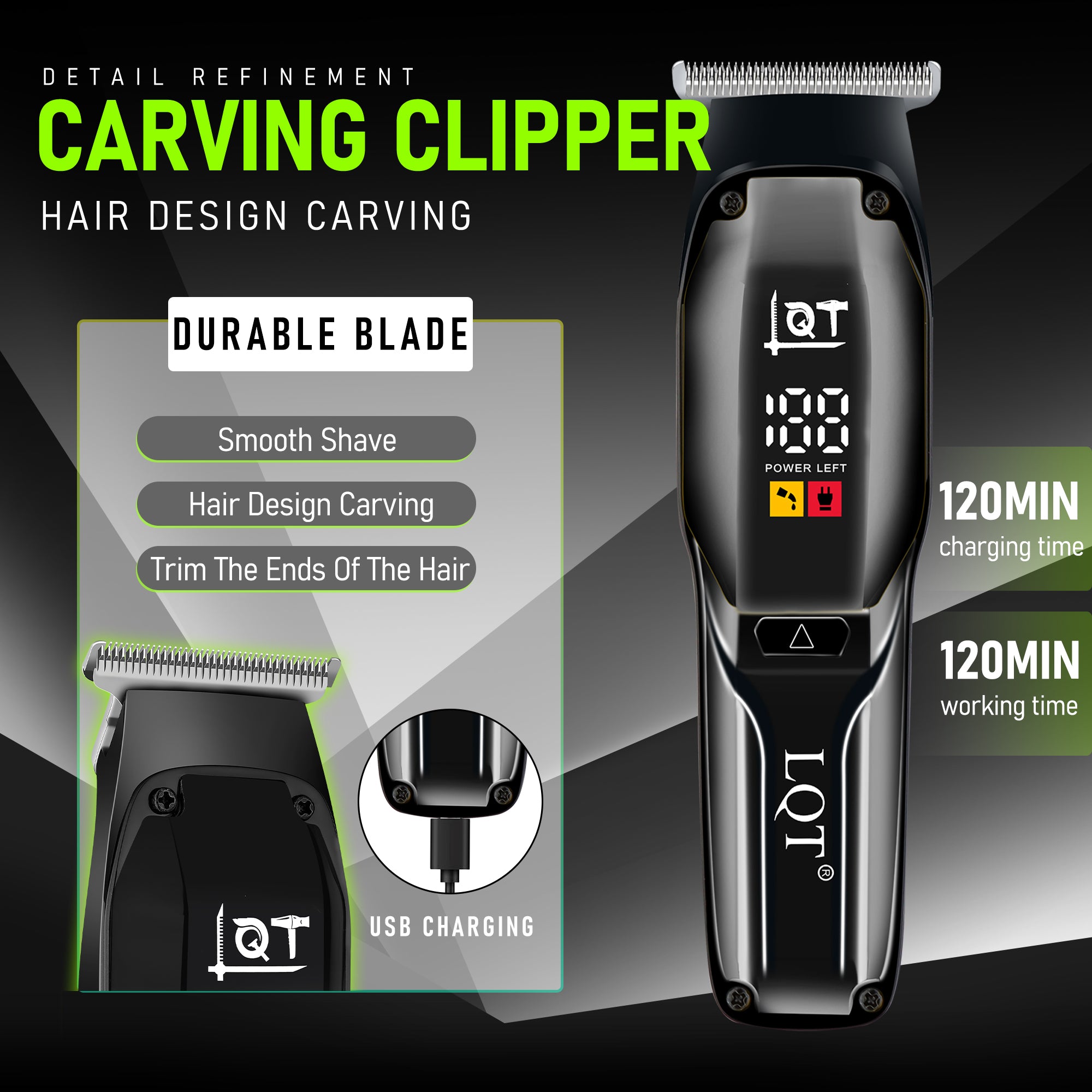 LQT Opulent All-Black Gentleman-Embossed Dual-Digital Clipper Grooming Kit
