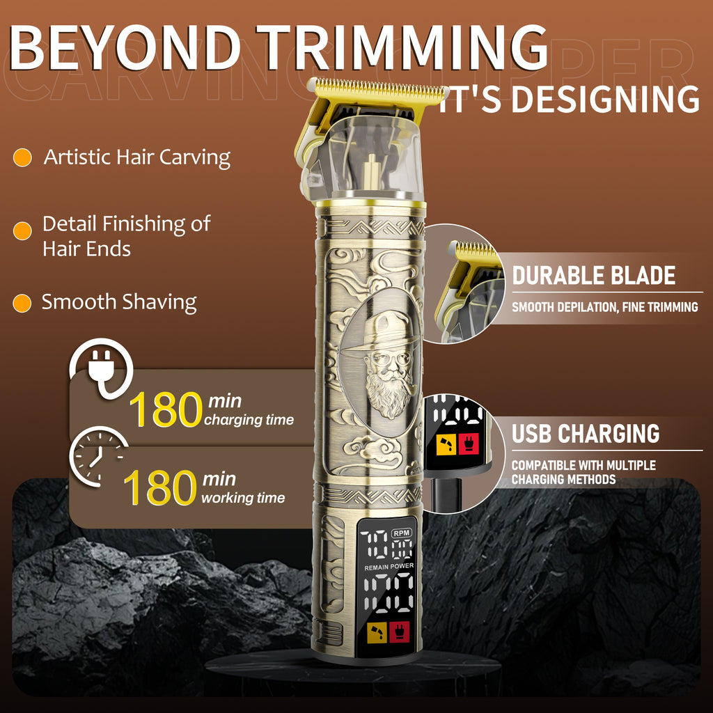 LQT Opulent Vintage-Bronze Gentleman-Embossed Dual-Digital Clipper Grooming Kit