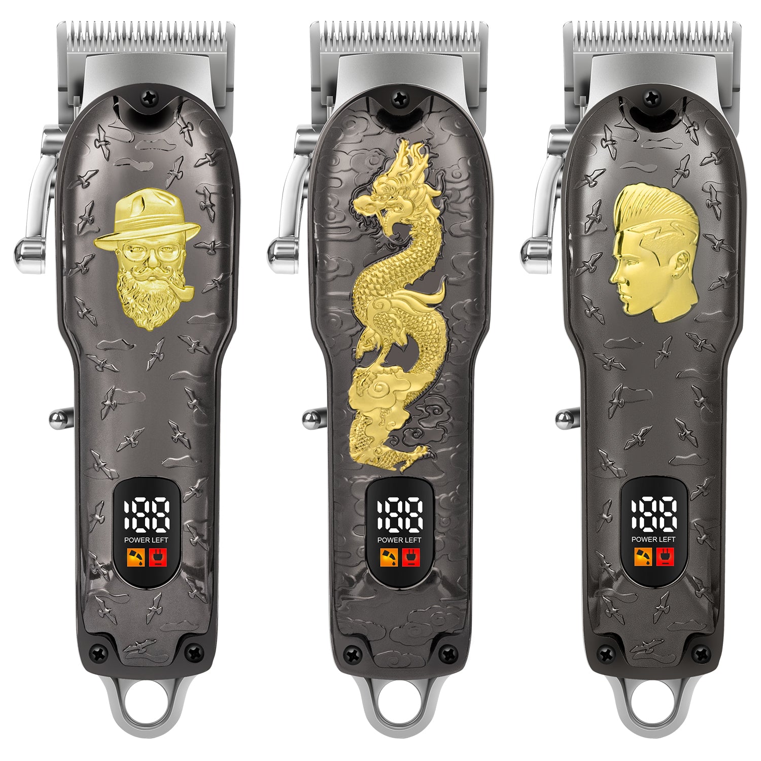Black Base Gold Carved Digital Hair Clipper