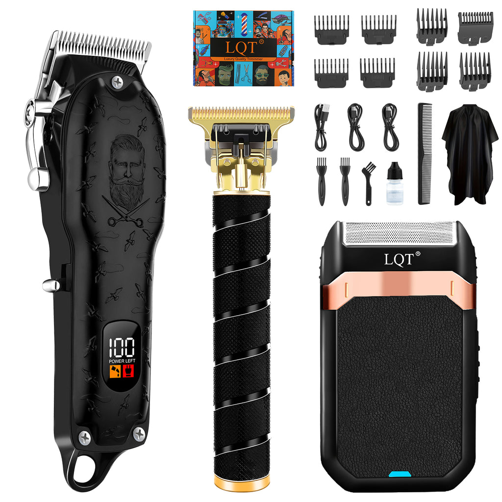 LQT Opulent Matte Black Gentleman-Embossed Professional Grooming Kit