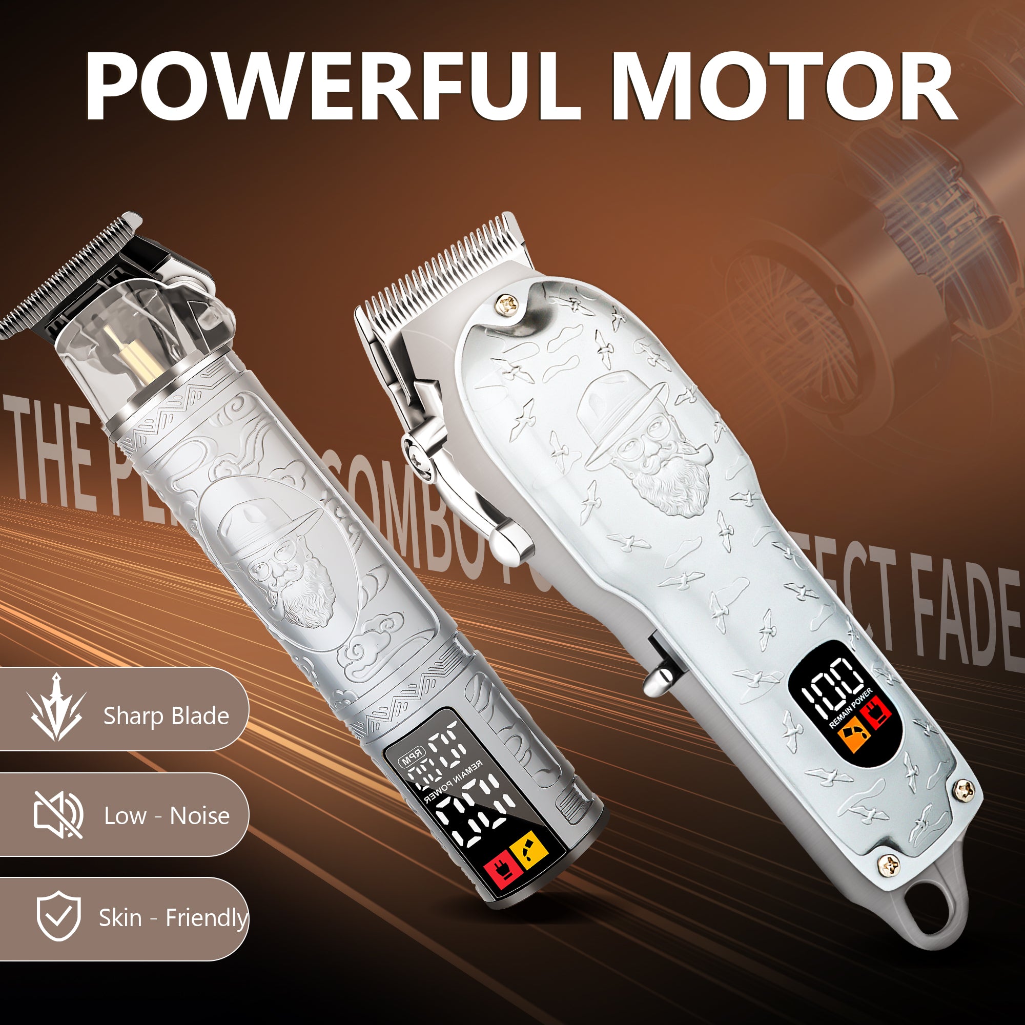 LQT Opulent Silver-Gray Gentleman-Embossed Dual-Digital Clipper Grooming Kit