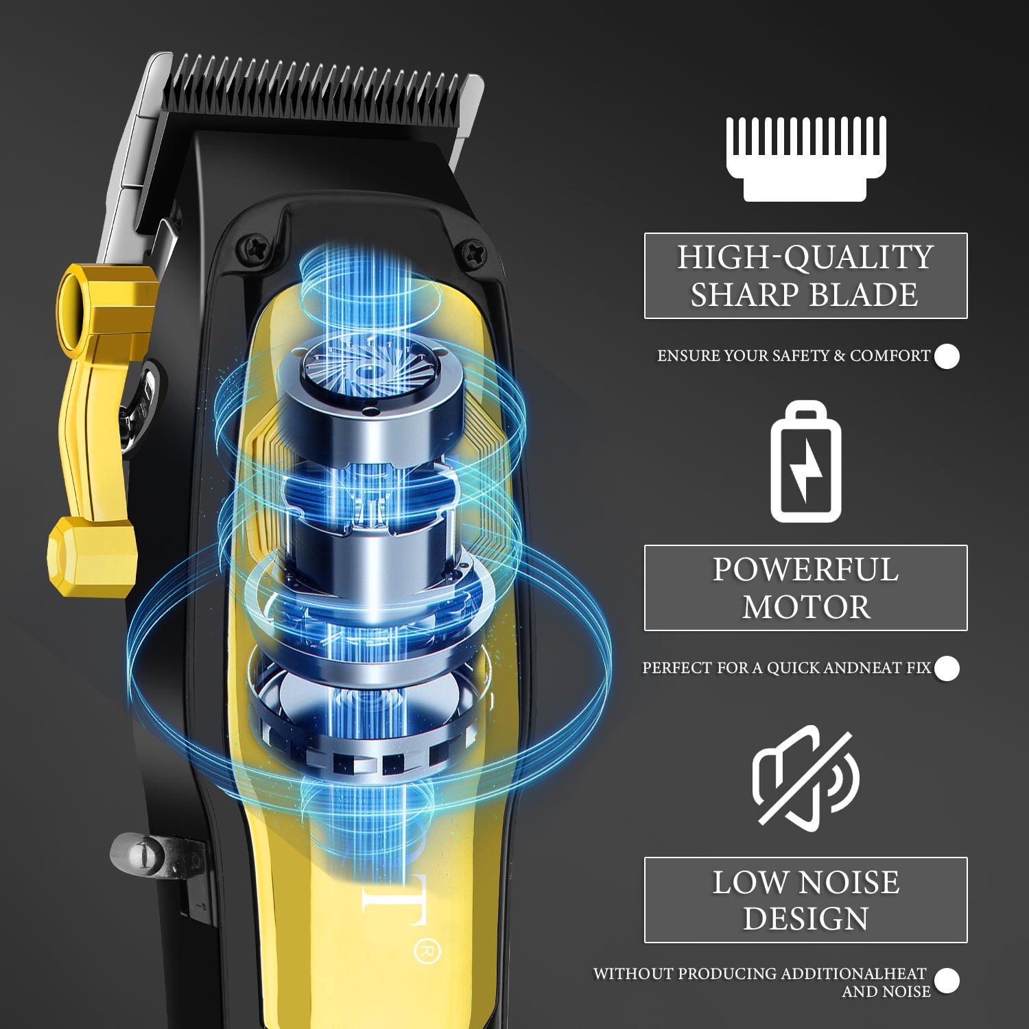 LQT Opulent Black-Gold Contrast Brand-Emblem Digital Clipper Grooming Kit