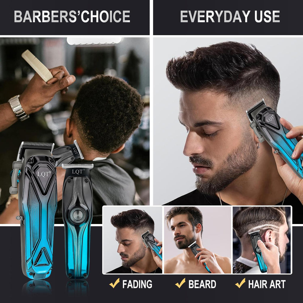 LQT Opulent Blue-Black Gradient Geometric-Texture Dual-Clipper Grooming Kit