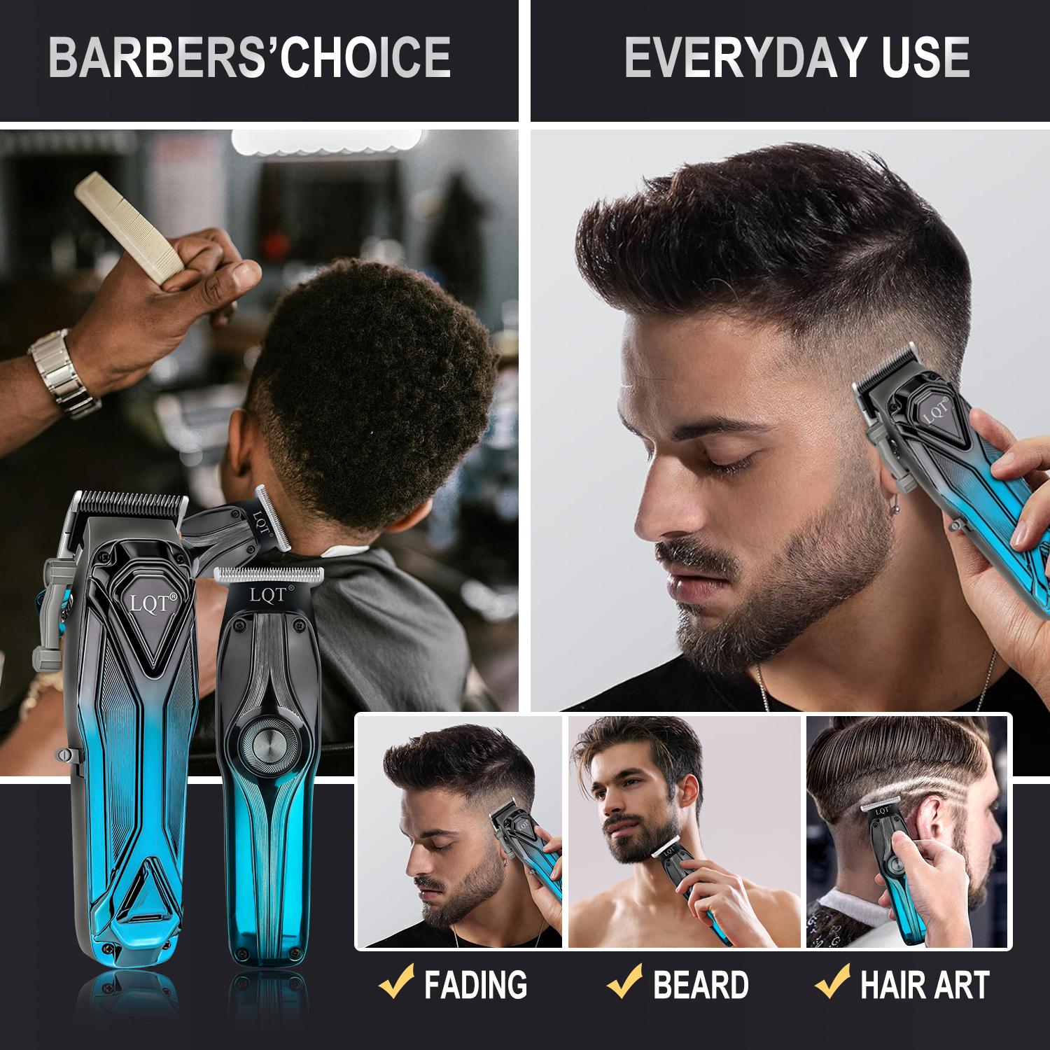 LQT Opulent Blue-Black Gradient Geometric-Texture Dual-Clipper Grooming Kit