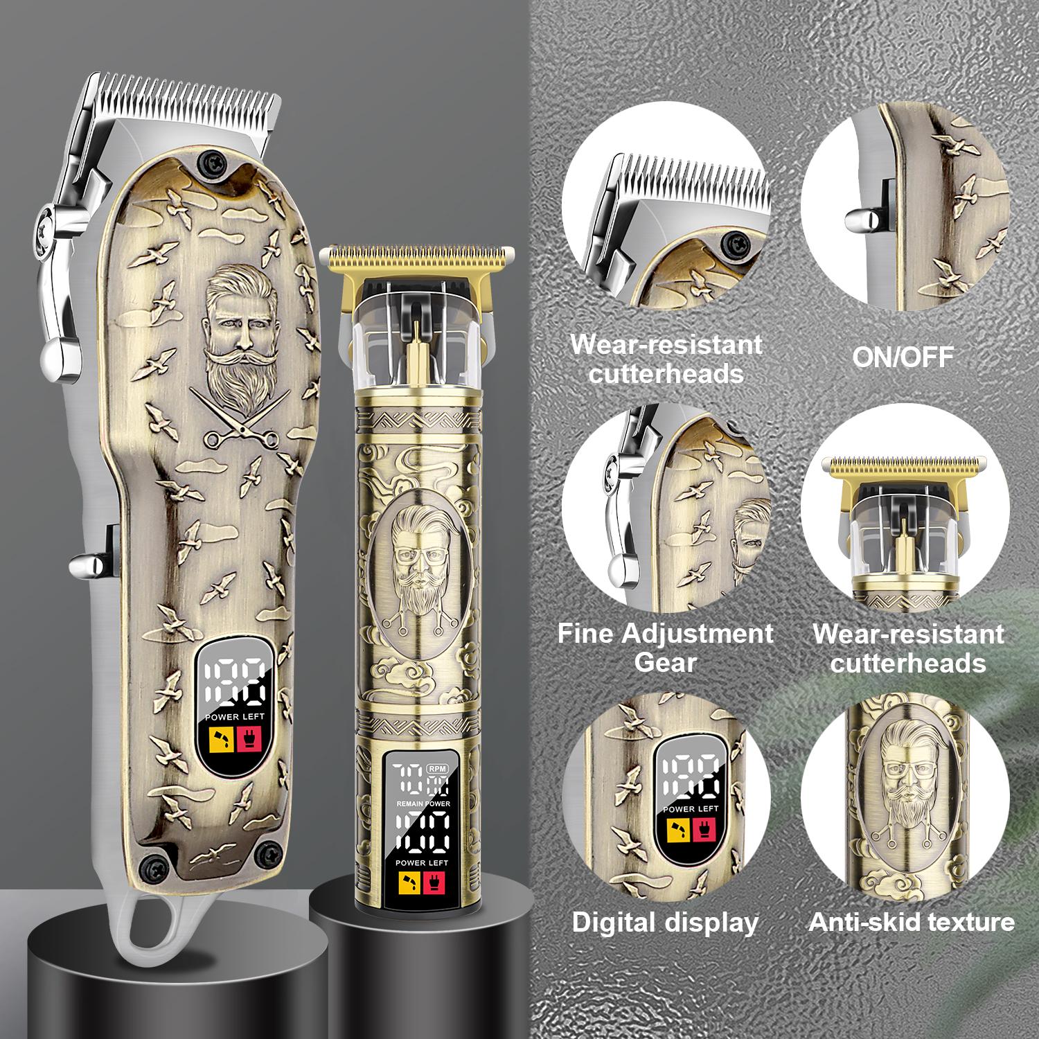 LQT Opulent Vintage-Bronze Stylist-Embossed Dual-Digital Clipper Grooming Kit
