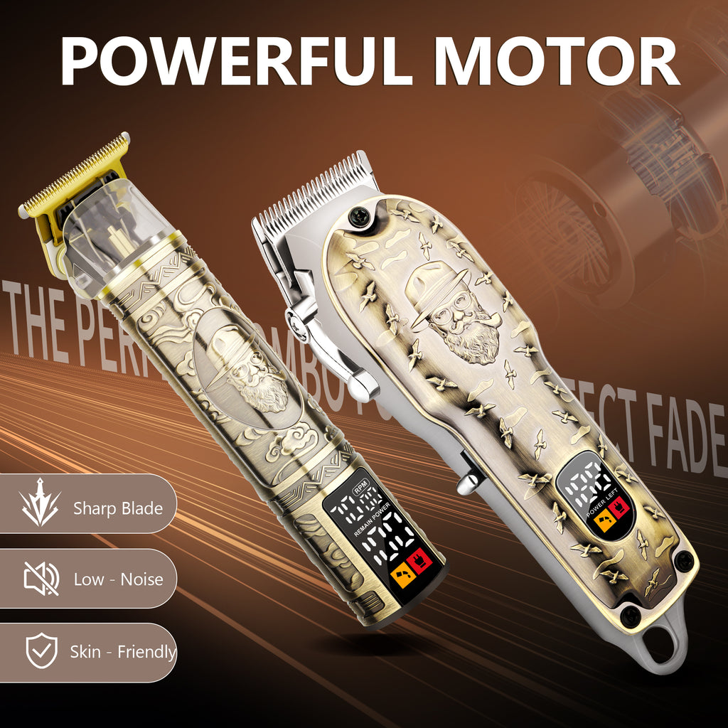 LQT Opulent Vintage-Bronze Gentleman-Embossed Dual-Digital Clipper Grooming Kit