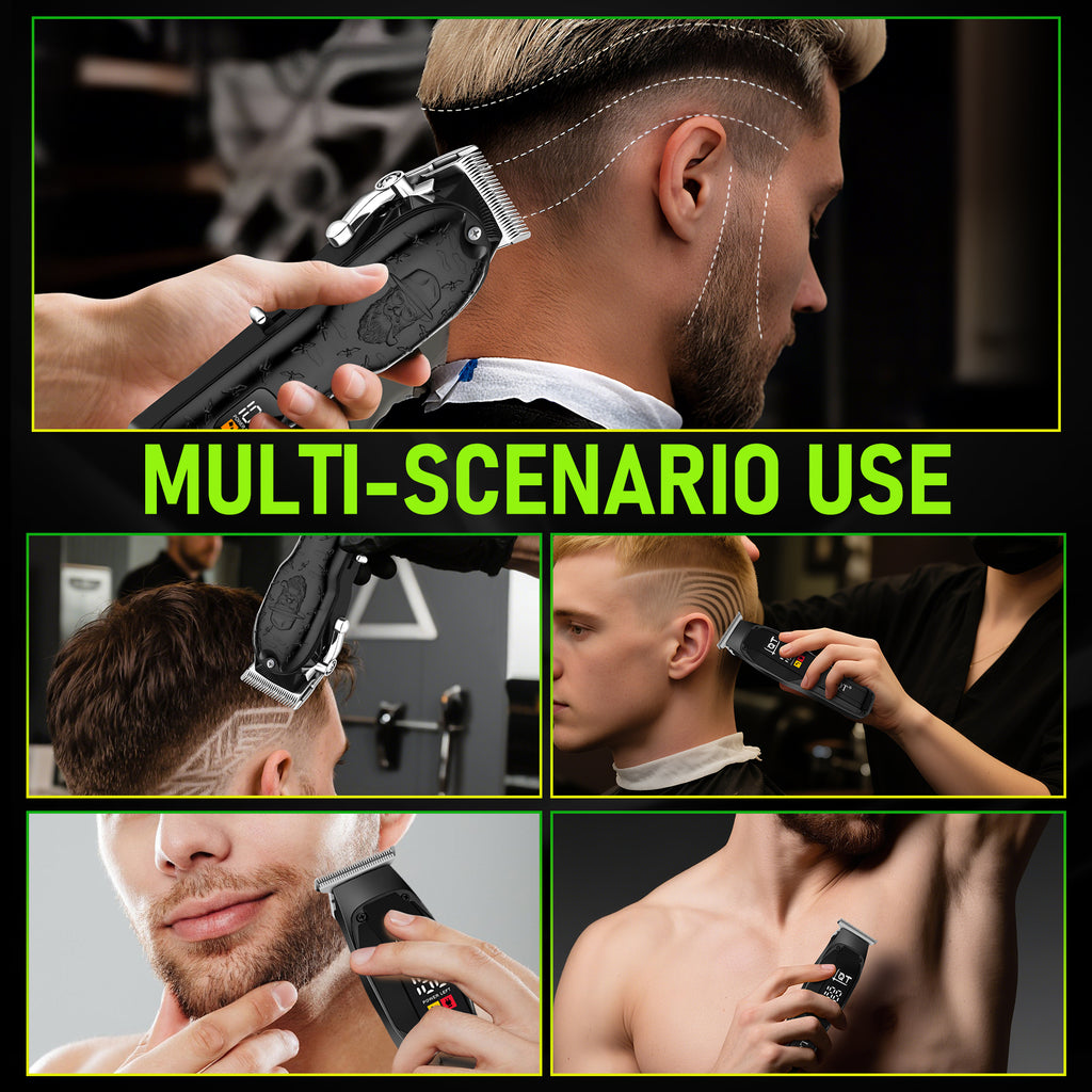 LQT Opulent All-Black Gentleman-Embossed Dual-Digital Clipper Grooming Kit