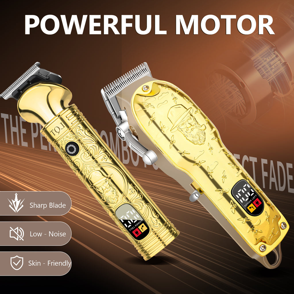 LQT Opulent Vintage-Gold Gentleman-Embossed Full-Tool 6in1 Grooming Kit