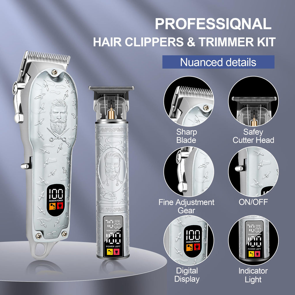 LQT Opulent Silver Stylist-Pattern Dual-Unit Professional Grooming Set