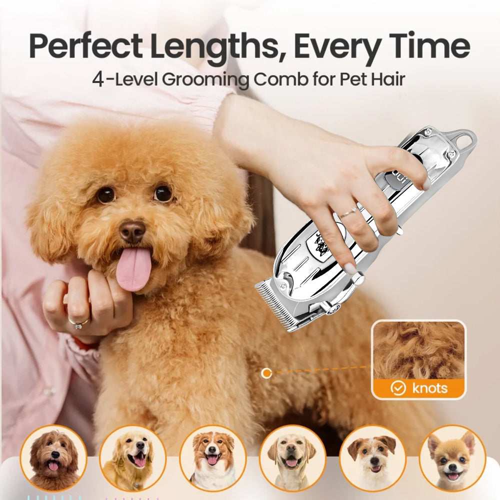 LQT Opulent Silver Pet-Emblem Pet Grooming Clipper Kit