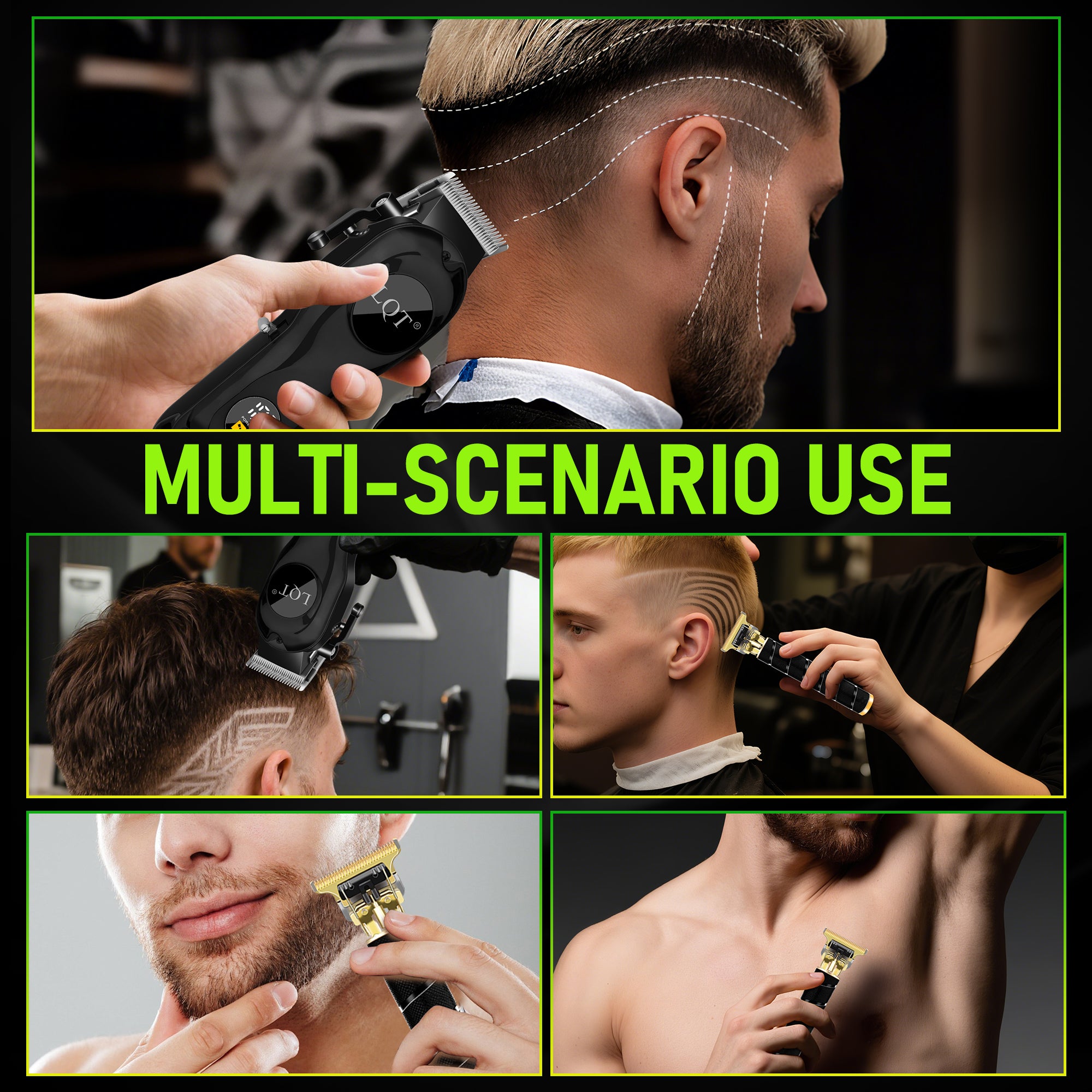 LQT Opulent Black-Textured Gold-Edge Dual-Unit Professional Grooming Set