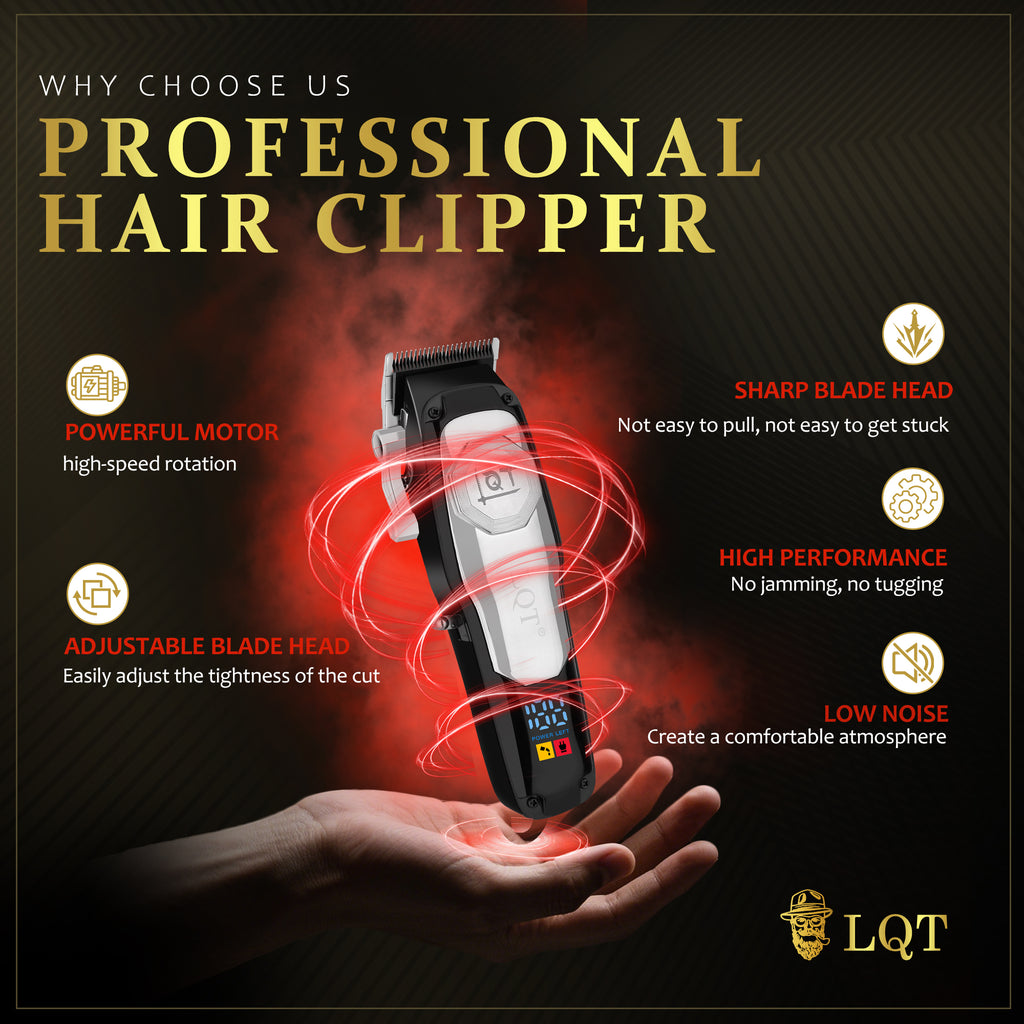 LQT Opulent Black-White Contrast Brand-Emblem Digital Clipper Grooming Kit