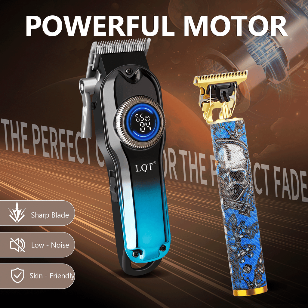 LQT Opulent Black-Blue Gradient Printed Digital Barber Grooming Kit