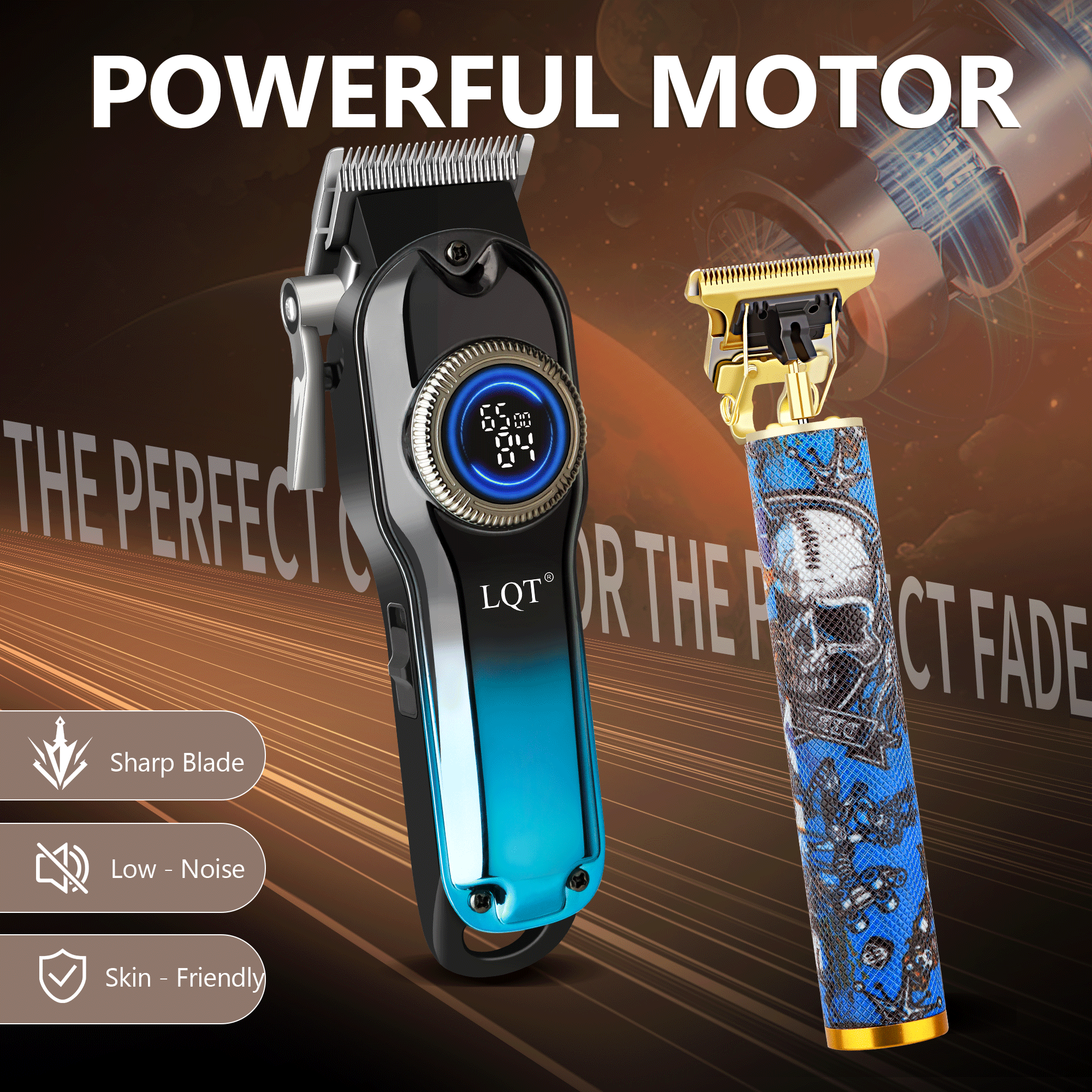 LQT Opulent Black-Blue Gradient Printed Digital Barber Grooming Kit