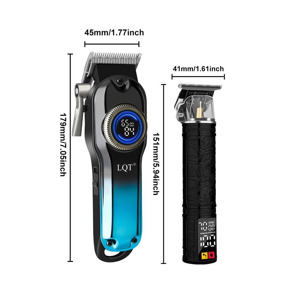 LQT Opulent Black-Blue Gradient Dragon-Texture Dual-Digital Clipper Grooming Kit