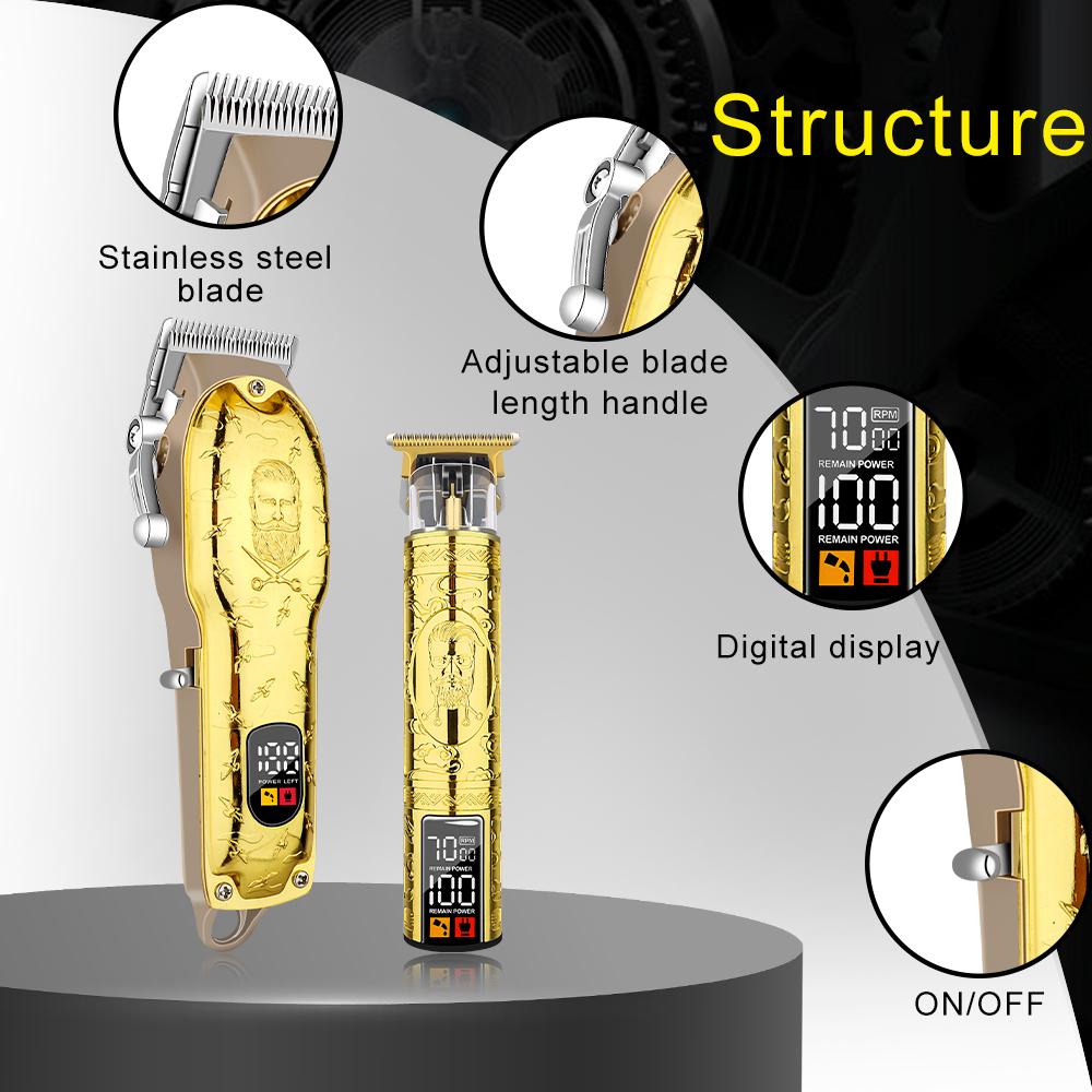 LQT Opulent Gilded Stylist-Embossed Dual-Digital Clipper Grooming Kit