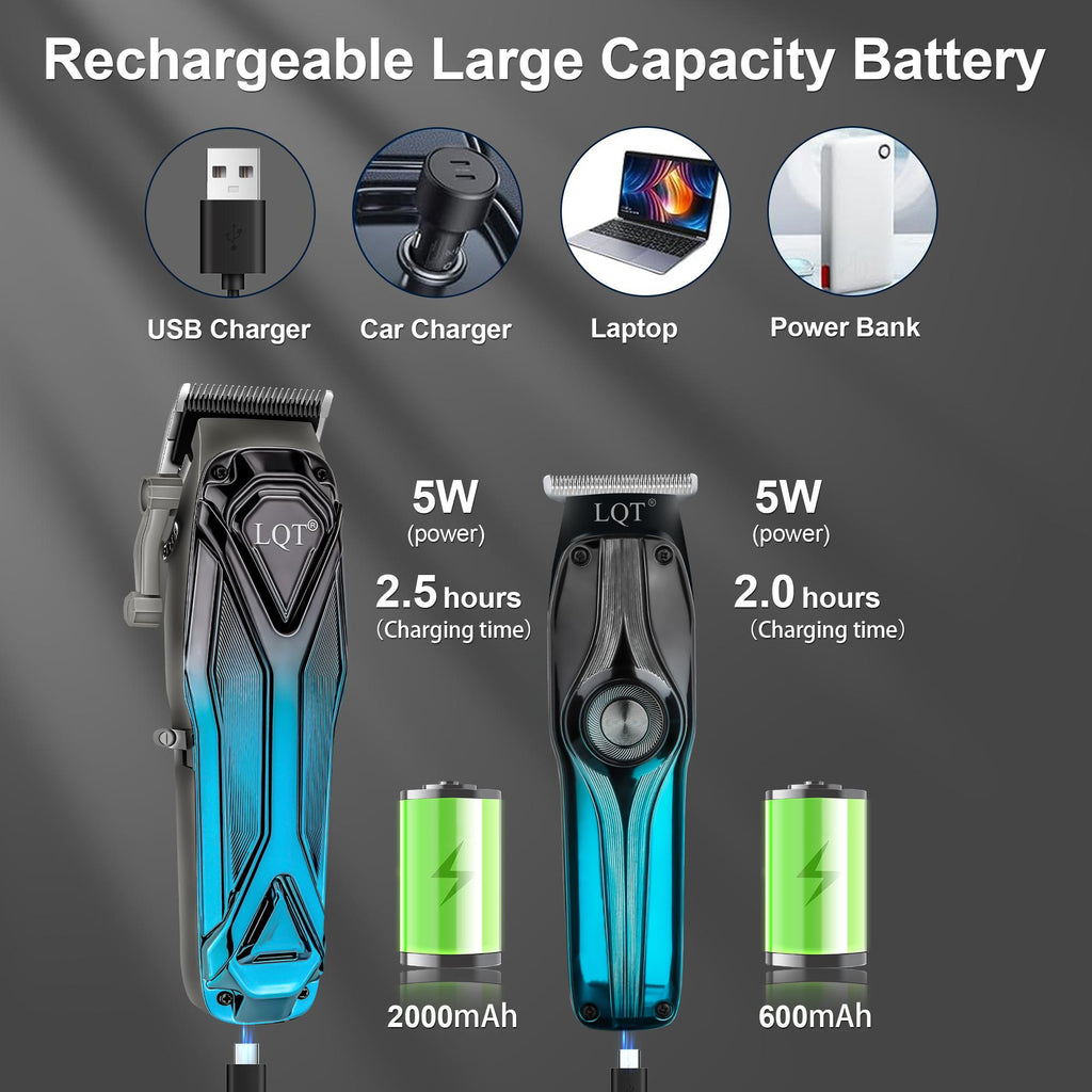 LQT Opulent Blue-Black Gradient Geometric-Texture Dual-Clipper Grooming Kit